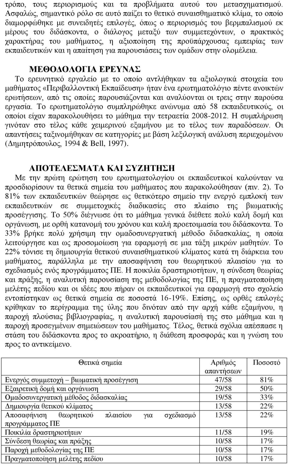 ησλ ζπκκεηερφλησλ, ν πξαθηηθφο ραξαθηήξαο ηνπ καζήκαηνο, ε αμηνπνίεζε ηεο πξνυπάξρνπζαο εκπεηξίαο ησλ εθπαηδεπηηθψλ θαη ε απαίηεζε γηα παξνπζηάζεηο ησλ νκάδσλ ζηελ νινκέιεηα.