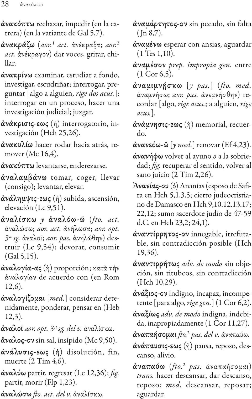 ἀνάκρισις-εως (ἡ) interrogatorio, investigación (Hch 25,26). ἀνακυλίω hacer rodar hacia atrás, remover (Mc 16,4). ἀνακύπτω levantarse, enderezarse.