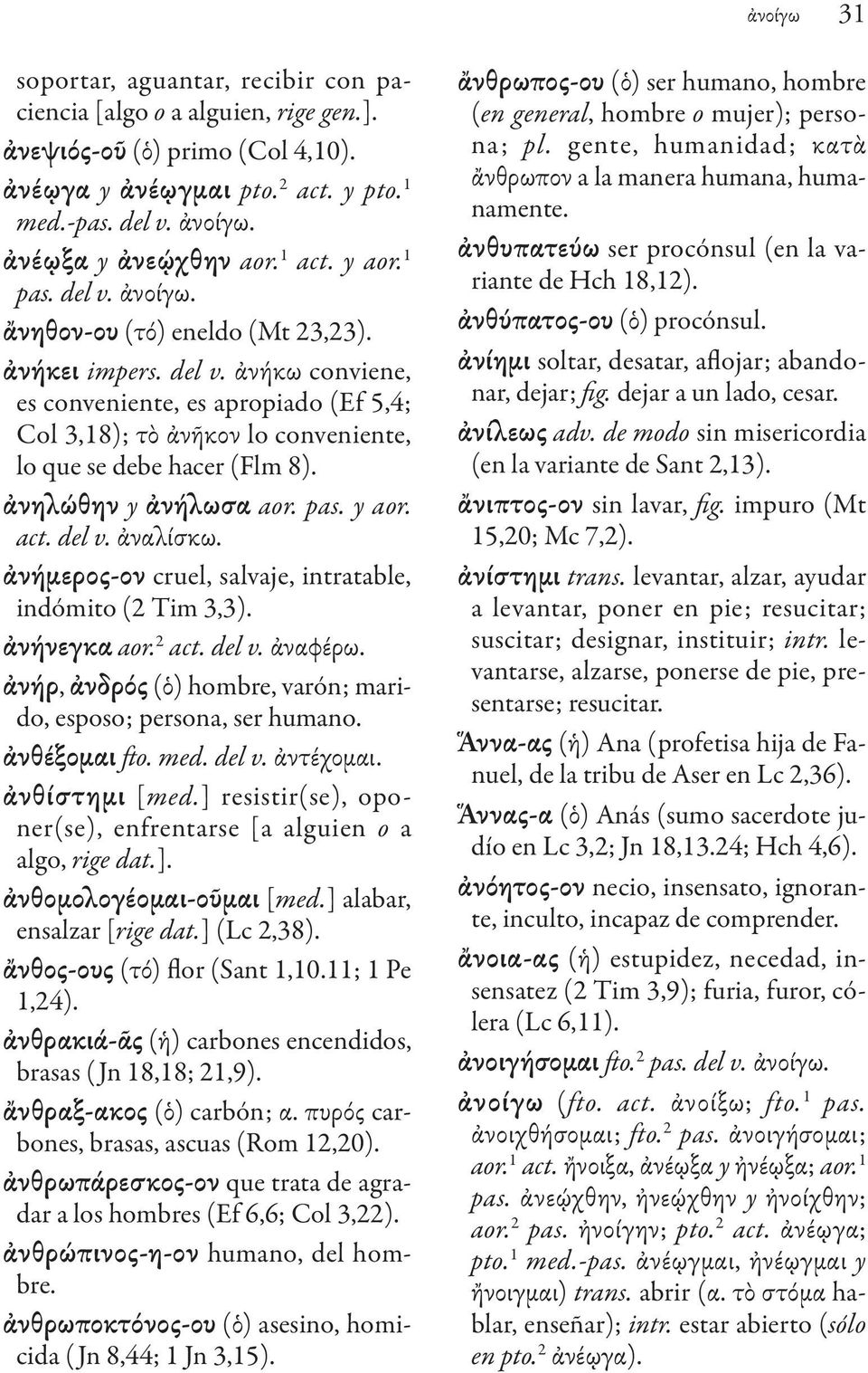 ἀνηλώθην y ἀνήλωσα aor. pas. y aor. act. del v. ἀναλίσκω. ἀνήμερος-ον cruel, salvaje, intratable, indómito (2 Tim 3,3). ἀνήνεγκα aor. 2 act. del v. ἀναφέρω.