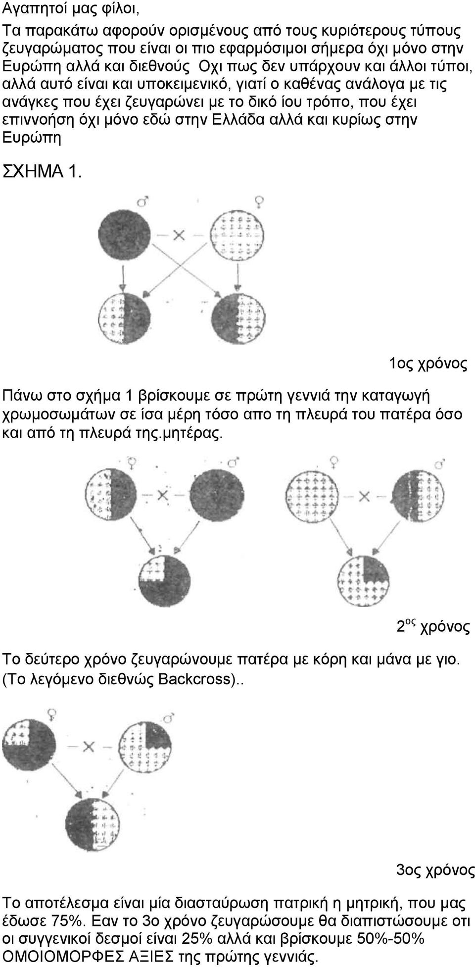 1. 1νο ρξφλνο Πάλσ ζην ζρήκα 1 βξίζθνπκε ζε πξψηε γελληά ηελ θαηαγσγή ρξσκνζσκάησλ ζε ίζα κέξε ηφζν απν ηε πιεπξά ηνπ παηέξα φζν θαη απφ ηε πιεπξά ηεο.κεηέξαο.