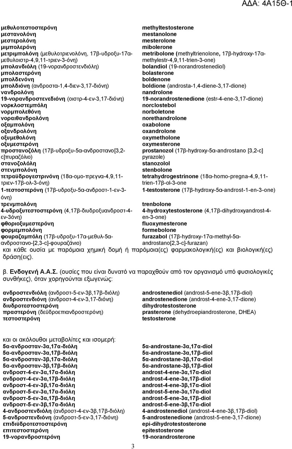 (ανδροστα-1,4-διεν-3,17-διόνη) boldione (androsta-1,4-diene-3,17-dione) νανδρολόνη nandrolone 19-νορανδροστενεδιόνη (οιστρ-4-εν-3,17-διόνη) 19-norandrostenedione (estr-4-ene-3,17-dione)