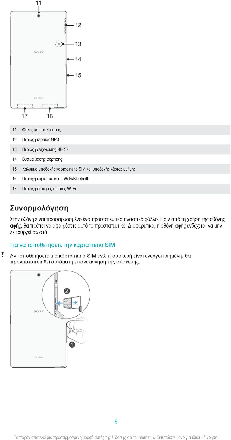 φύλλο. Πριν από τη χρήση της οθόνης αφής, θα πρέπει να αφαιρέσετε αυτό το προστατευτικό. Διαφορετικά, η οθόνη αφής ενδέχεται να μην λειτουργεί σωστά.