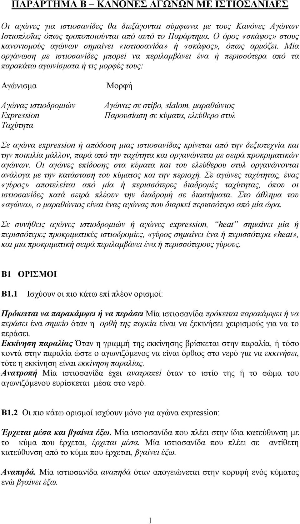 Μία οργάνωση με ιστιοσανίδες μπορεί να περιλαμβάνει ένα ή περισσότερα από τα παρακάτω αγωνίσματα ή τις μορφές τους: Αγώνισμα Αγώνας ιστιοδρομιών Expression Ταχύτητα Μορφή Αγώνας σε στίβο, slalom,