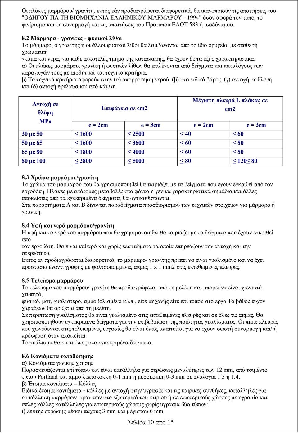 2 Μάρμαρα - γρανίτες - φυσικοί λίθοι Το μάρμαρο, ο γρανίτης ή οι άλλοι φυσικοί λίθοι θα λαμβάνονται από το ίδιο ορυχείο, με σταθερή χρωματική γκάμα και νερά, για κάθε αυτοτελές τμήμα της κατασκευής,