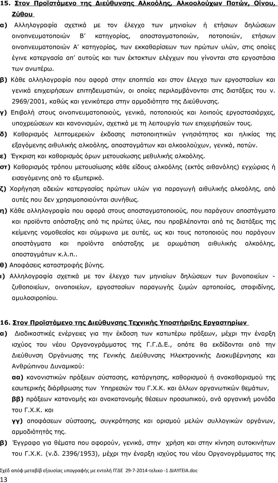 β) Κάθε αλληλογραφία που αφορά στην εποπτεία και στον έλεγχο των εργοστασίων και γενικά επιχειρήσεων επιτηδευματιών, οι οποίες περιλαμβάνονται στις διατάξεις του ν.