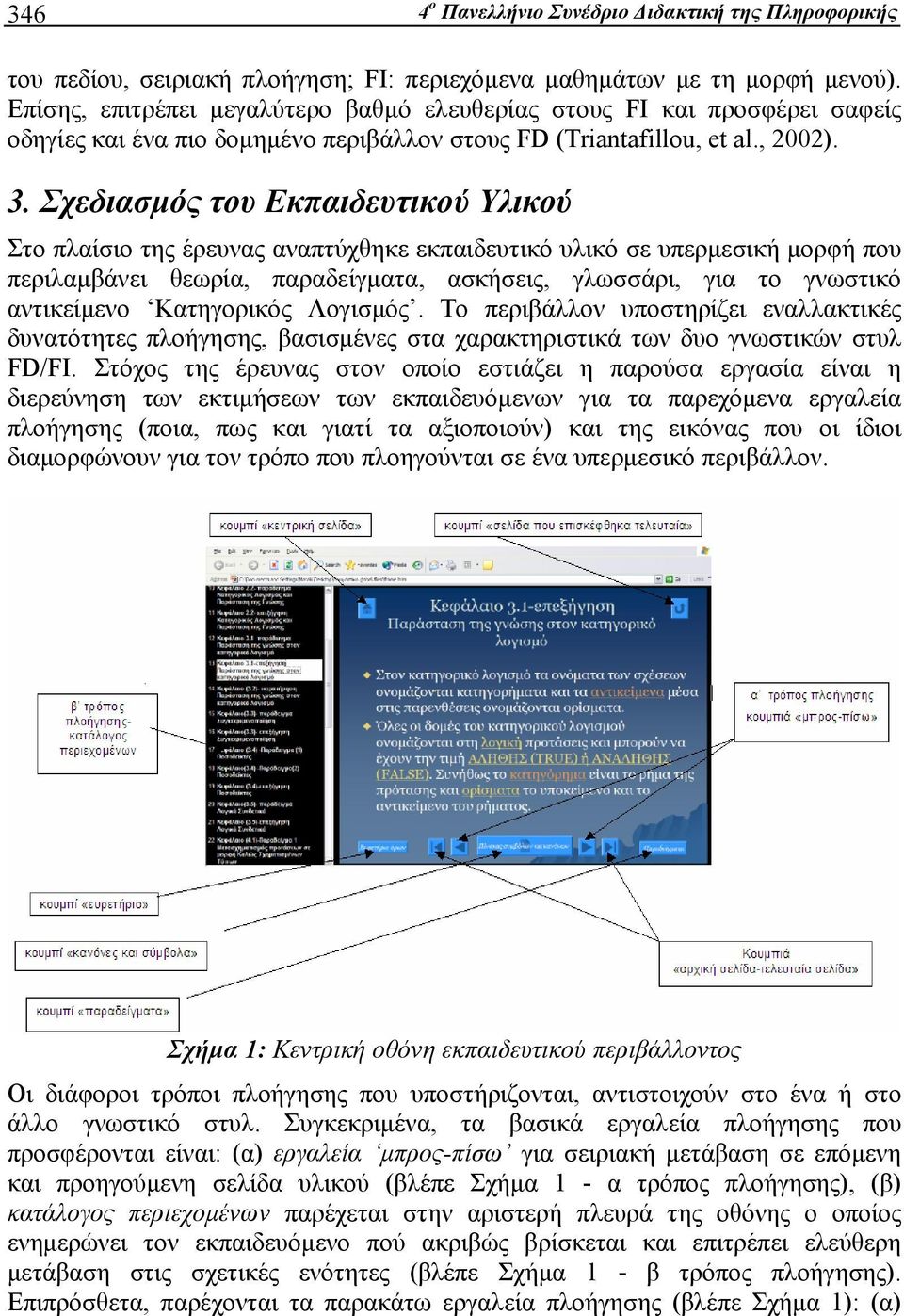 Σχεδιασμός του Εκπαιδευτικού Υλικού Στο πλαίσιο της έρευνας αναπτύχθηκε εκπαιδευτικό υλικό σε υπερμεσική μορφή που περιλαμβάνει θεωρία, παραδείγματα, ασκήσεις, γλωσσάρι, για το γνωστικό αντικείμενο