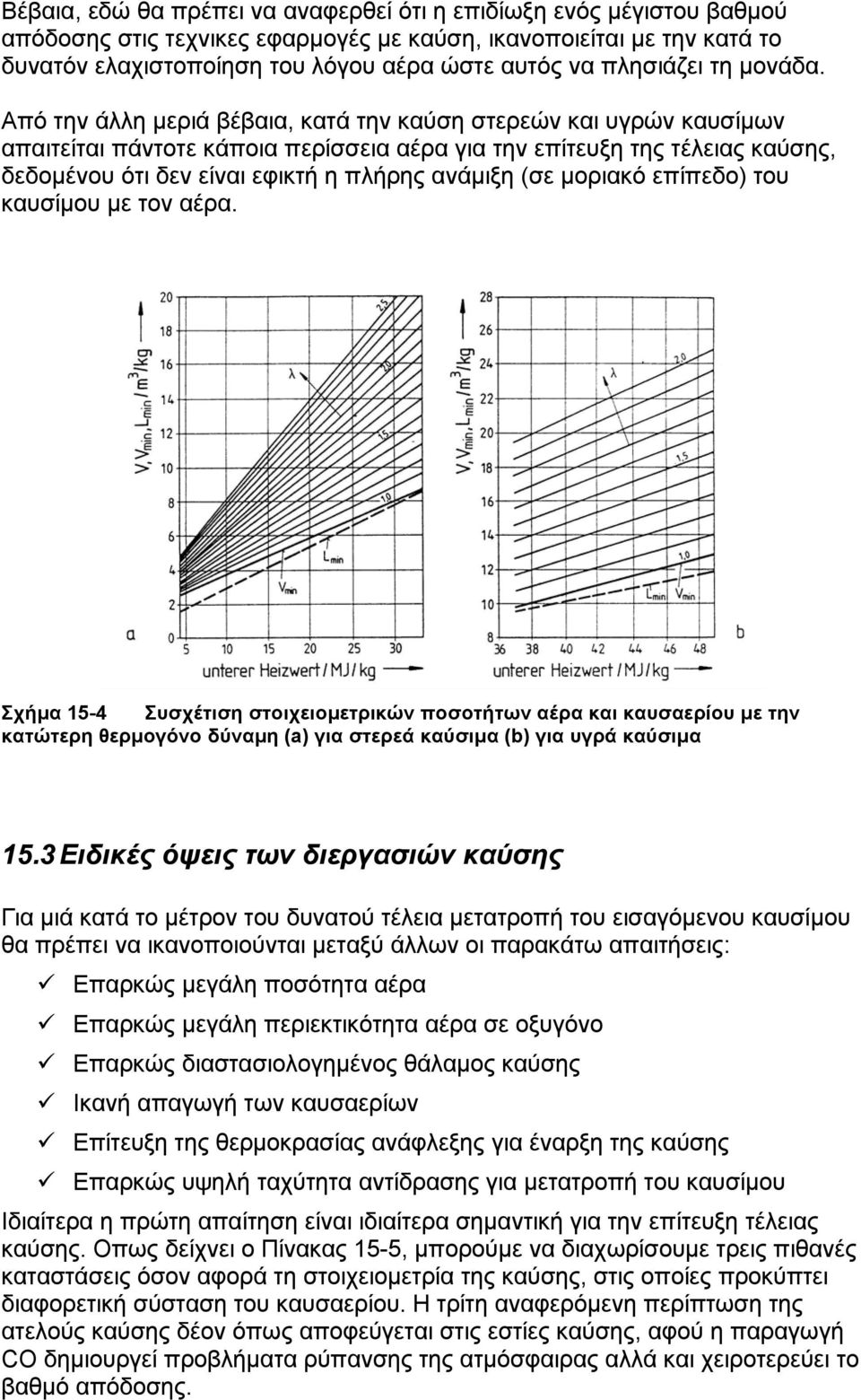 Από την άλλη µεριά βέβαια, κατά την καύση στερεών και υγρών καυσίµων απαιτείται πάντοτε κάποια περίσσεια αέρα για την επίτευξη της τέλειας καύσης, δεδοµένου ότι δεν είναι εφικτή η πλήρης ανάµιξη (σε