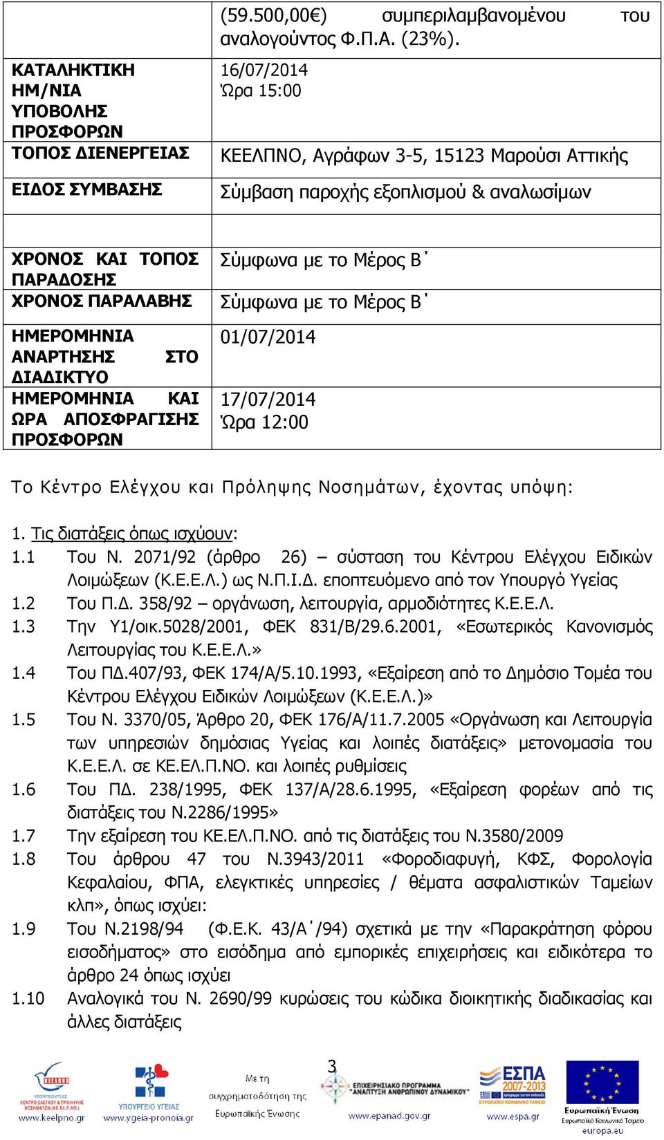 ΥΟΑ ΑΞΝΠΦΟΑΓΗΠΖΠ ΞΟΝΠΦΝΟΥΛ Πχκθσλα κε ην Κέξνο Β Πχκθσλα κε ην Κέξνο Β 01/07/2014 17/07/2014 Ώξα 12:00 Ρν Θέληξν Διέγρνπ θαη Ξξφιεςεο Λνζεκάησλ, έρνληαο ππφςε: 1. Ρηο δηαηάμεηο φπσο ηζρχνπλ: 1.