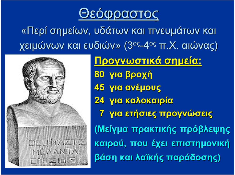 αιώνας) Προγνωστικά σημεία: 80 για βροχή 45 για ανέμους 24 για