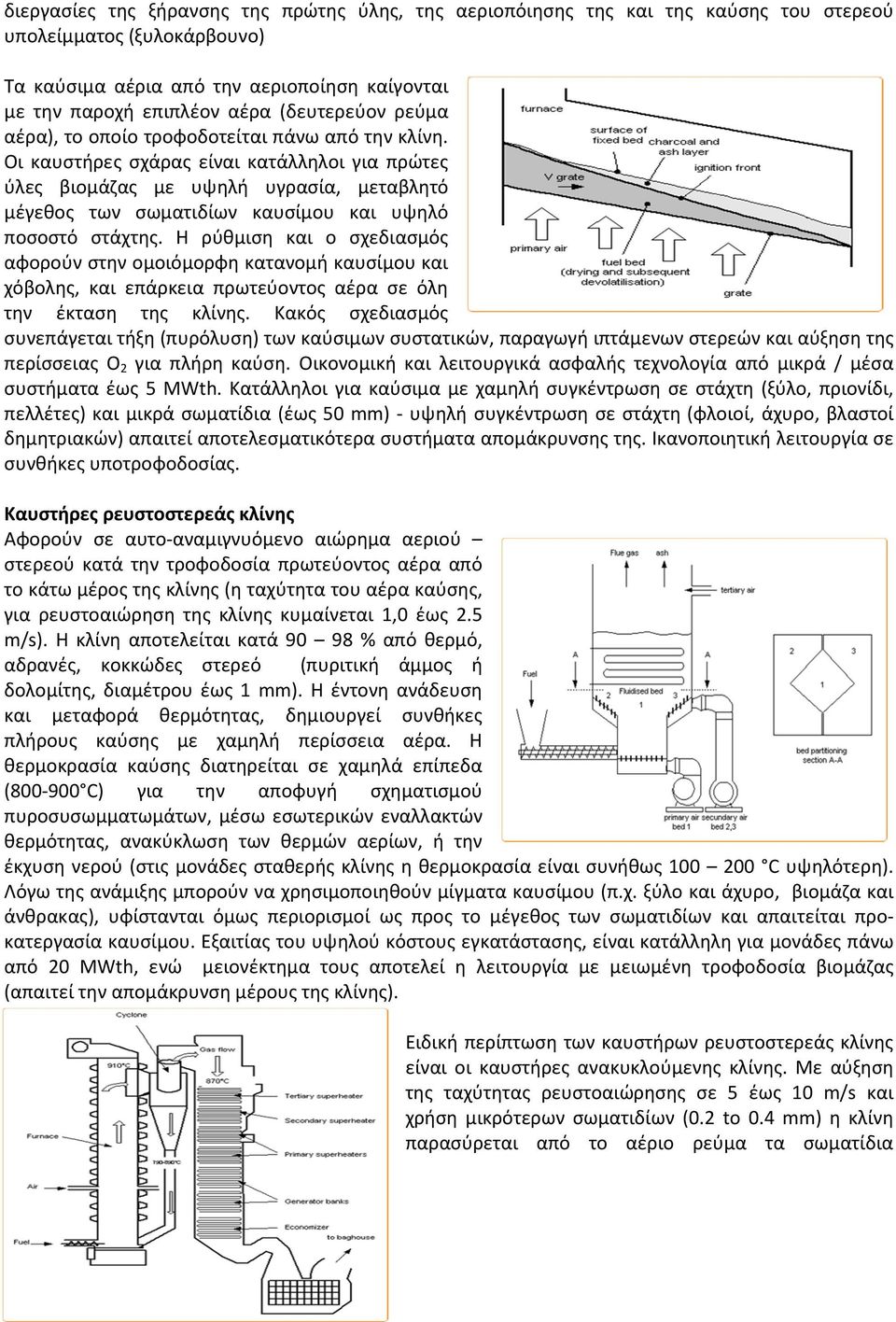 Οι καυστήρες σχάρας είναι κατάλληλοι για πρώτες ύλες βιομάζας με υψηλή υγρασία, μεταβλητό μέγεθος των σωματιδίων καυσίμου και υψηλό ποσοστό στάχτης.