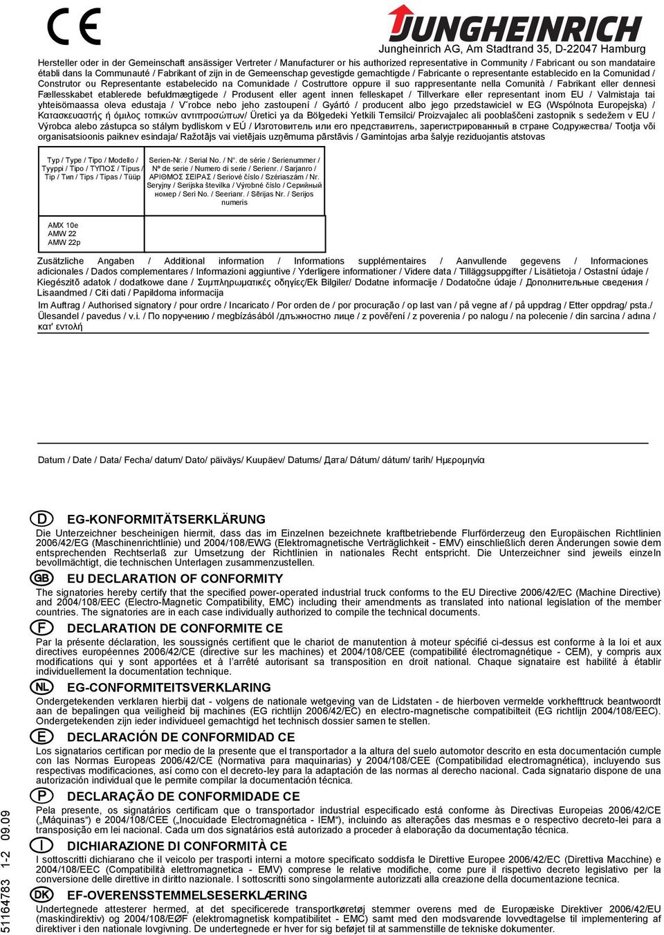 Comunidade / Costruttore oppure il suo rappresentante nella Comunità / Fabrikant eller dennesi Fællesskabet etablerede befuldmægtigede / Produsent eller agent innen felleskapet / Tillverkare eller