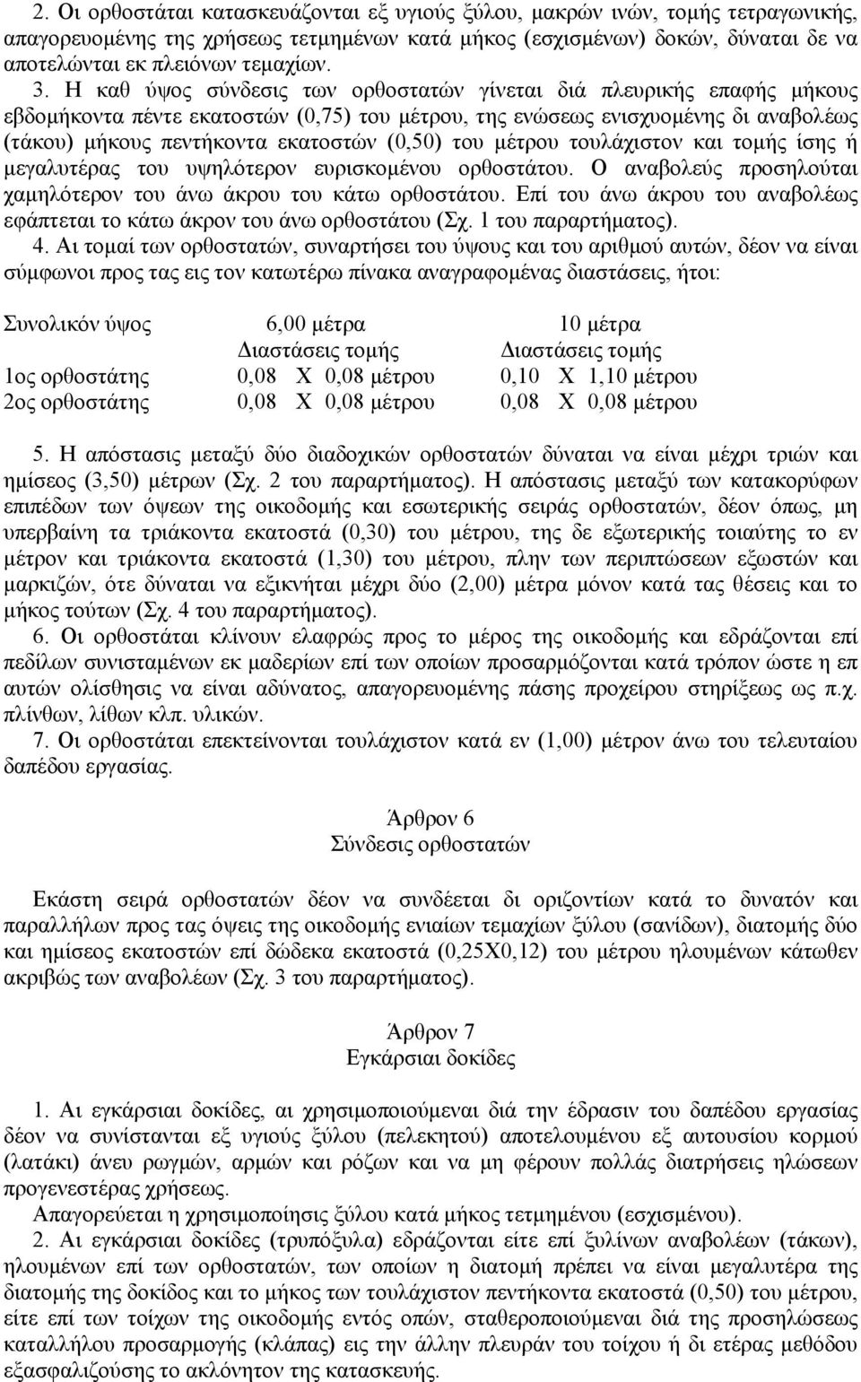 (0,50) του μέτρου τουλάχιστον και τομής ίσης ή μεγαλυτέρας του υψηλότερον ευρισκομένου ορθοστάτου. Ο αναβολεύς προσηλούται χαμηλότερον του άνω άκρου του κάτω ορθοστάτου.