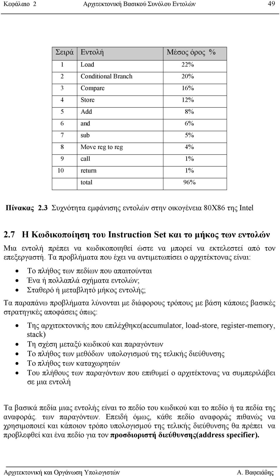 7 H Κωδικοποίηση του Instruction Set και το µήκος των εντολών Μια εντολή πρέπει να κωδικοποιηθεί ώστε να µπορεί να εκτελεστεί από τον επεξεργαστή.