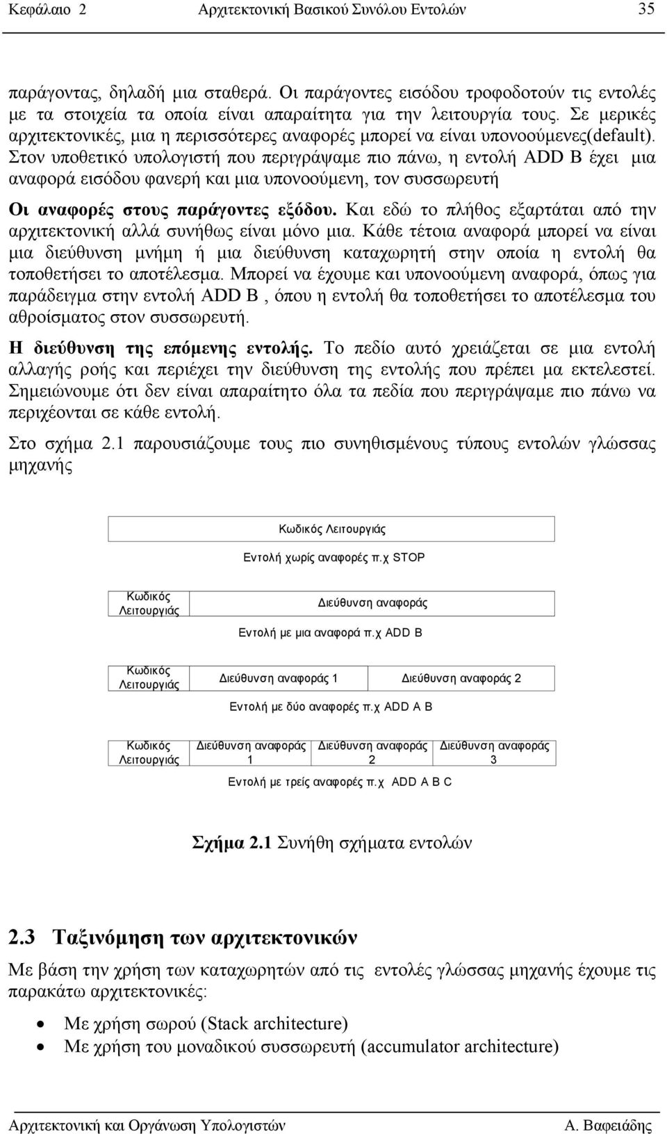 Στον υποθετικό υπολογιστή που περιγράψαµε πιο πάνω, η εντολή DD έχει µια αναφορά εισόδου φανερή και µια υπονοούµενη, τον συσσωρευτή Οι αναφορές στους παράγοντες εξόδου.