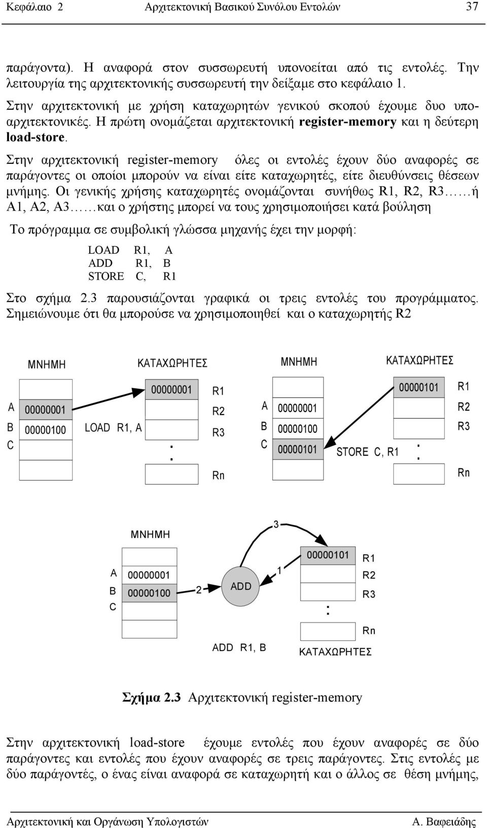 Στην αρχιτεκτονική register-memory όλες οι εντολές έχουν δύο αναφορές σε παράγοντες οι οποίοι µπορούν να είναι είτε καταχωρητές, είτε διευθύνσεις θέσεων µνήµης.