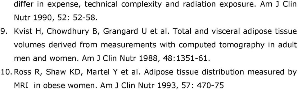 Total and visceral adipose tissue volumes derived from measurements with computed tomography in adult