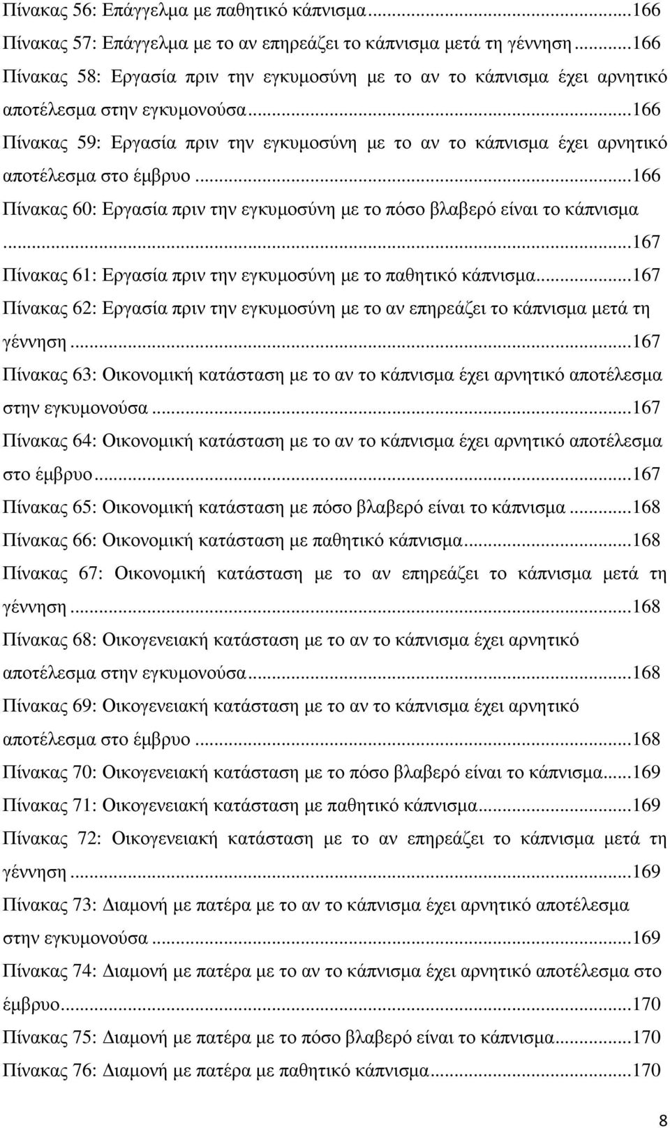 .. 166 Πίνακας 60: Εργασία πριν την µε το πόσο βλαβερό είναι το κάπνισµα... 167 Πίνακας 61: Εργασία πριν την µε το παθητικό κάπνισµα.