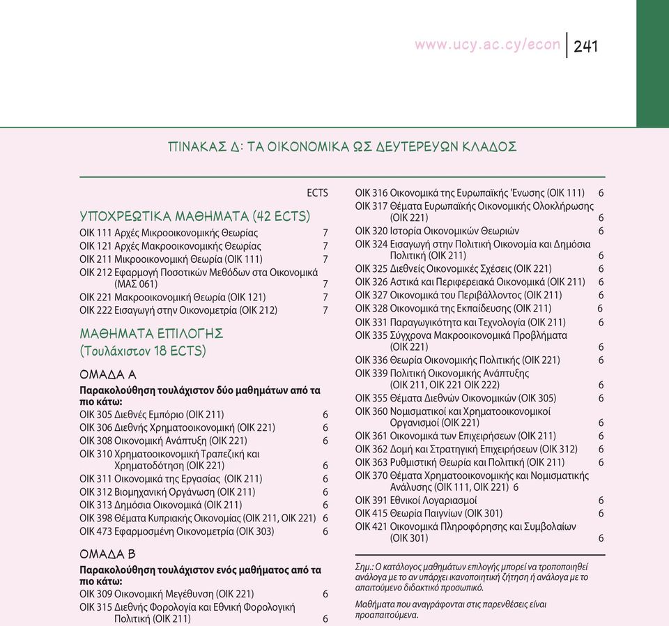 111) 7 OIK 212 Eφαρμογή Ποσοτικών Mεθόδων στα Oικονομικά (ΜΑΣ 061) 7 OIK 221 Mακροοικονομική Θεωρία (ΟΙΚ 121) 7 OIK 222 Eισαγωγή στην Oικονομετρία (ΟΙΚ 212) 7 MA HMATA E I O H (TÔ Ï ÈÛÙÔÓ 18 ) ª