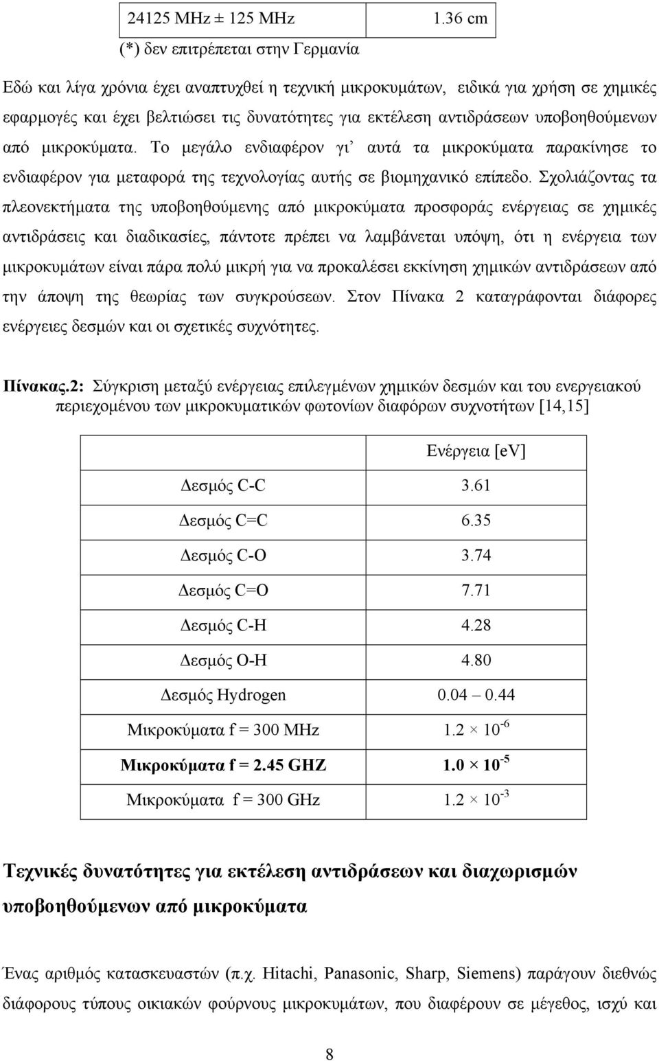 υποβοηθούµενων από µικροκύµατα. Το µεγάλο ενδιαφέρον γι αυτά τα µικροκύµατα παρακίνησε το ενδιαφέρον για µεταφορά της τεχνολογίας αυτής σε βιοµηχανικό επίπεδο.