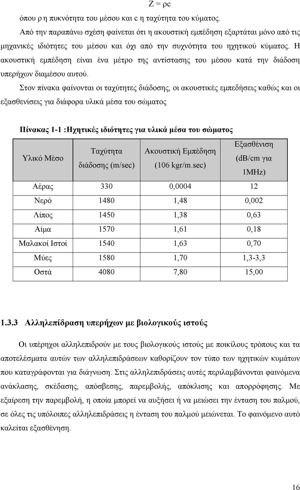 Η ακουστική εµπέδηση είναι ένα µέτρο της αντίστασης του µέσου κατά την διάδοση υπερήχων διαµέσου αυτού.