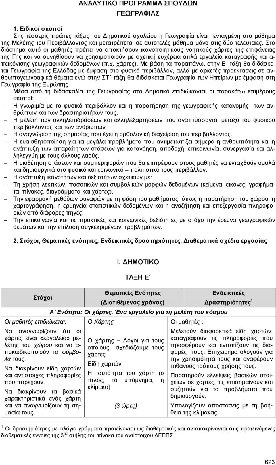 Στο διάστηµα αυτό οι µαθητές πρέπει να αποκτήσουν ικανοποιητικούς νοητικούς χάρτες της επιφάνειας της Γης και να συνηθίσουν να χρησιµοποιούν µε σχετική ευχέρεια απλά εργαλεία καταγραφής και α-