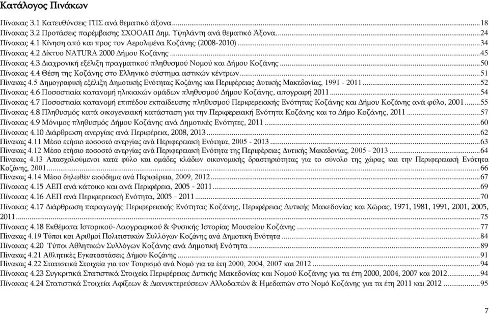 .. 50 Ξίλαθαο 4.4 Θέζε ηεο Θνδάλεο ζην Διιεληθφ ζχζηεκα αζηηθψλ θέληξσλ... 51 Πίλαθαο 4.5 Δεκνγξαθηθή εμέιημε Δεκνηηθήο Ελόηεηαο Κνδάλεο θαη Πεξηθέξεηαο Δπηηθήο Μαθεδνλίαο, 1991-2011... 52 Ξίλαθαο 4.