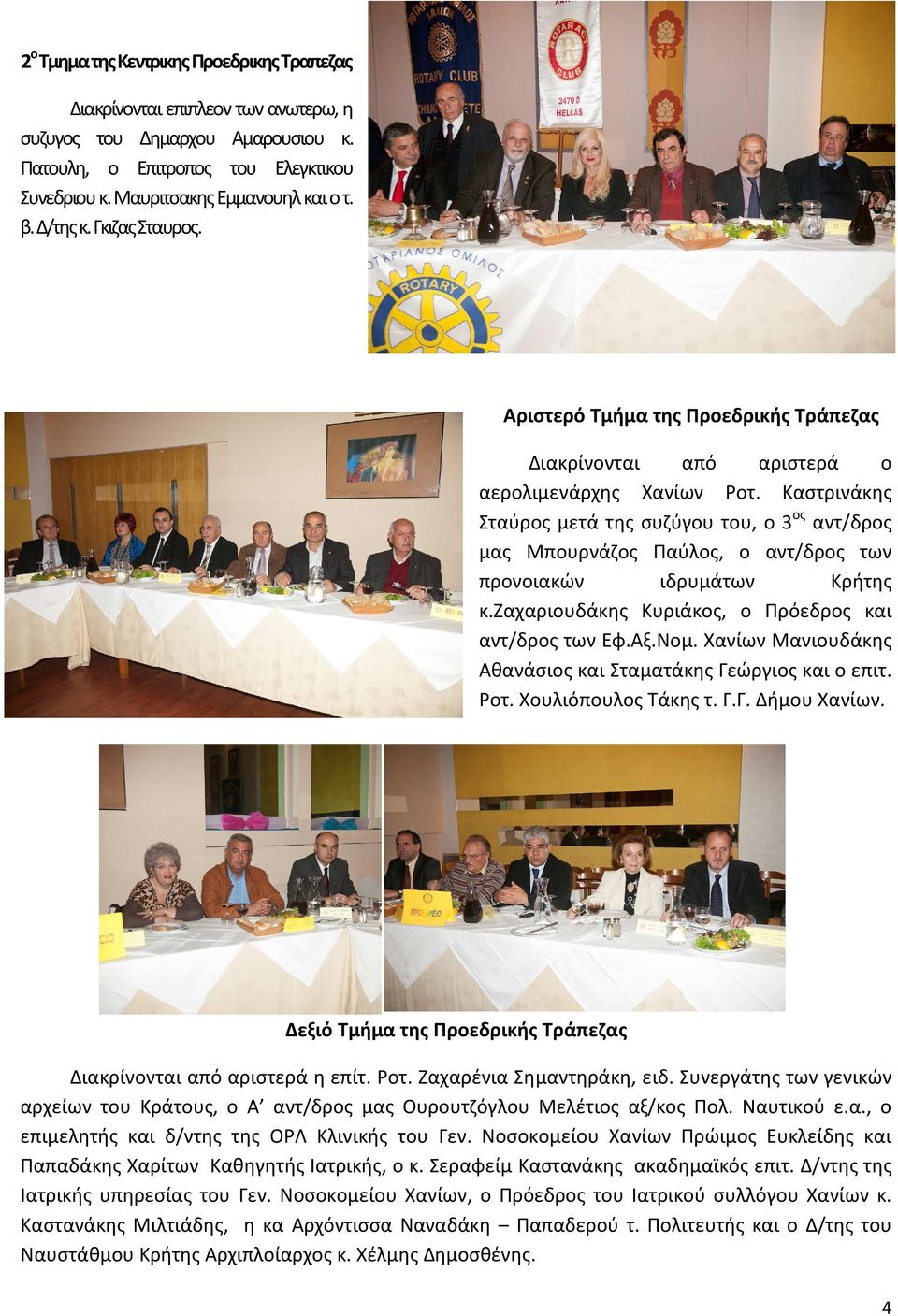Καστρινάκης Σταύρος μετά της συζύγου του, ο 3 ος αντ/δρος μας Μπουρνάζος Παύλος, ο αντ/δρος των προνοιακών ιδρυμάτων Κρήτης κ.ζαχαριουδάκης Κυριάκος, ο Πρόεδρος και αντ/δρος των Εφ.Αξ.Νομ.