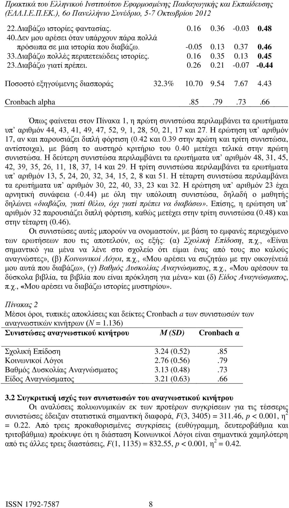 66 Όπως φαίνεται στον Πίνακα 1, η πρώτη συνιστώσα περιλαμβάνει τα ερωτήματα υπ αριθμόν 44, 43, 41, 49, 47, 52, 9, 1, 28, 50, 21, 17 και 27.