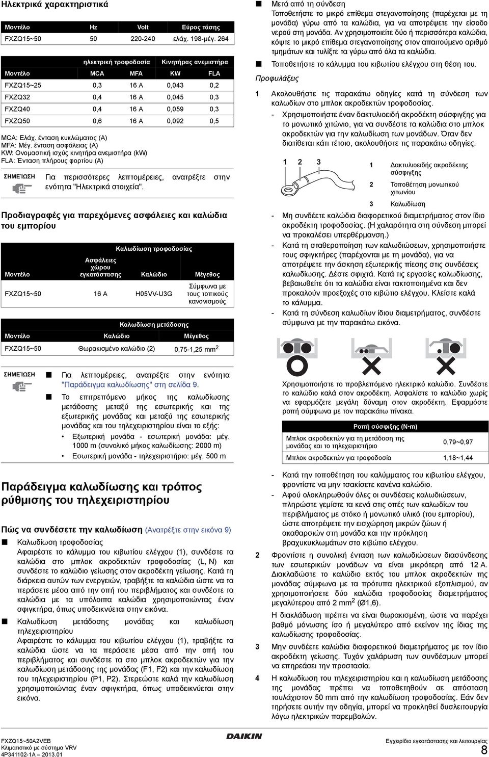 FXZQ0 0, A 0,09 0, ΣΗΜΕΊΩΣΗ Για περισσότερες λεπτομέρειες, ανατρέξτε στην ενότητα "Ηλεκτρικά στοιχεία".