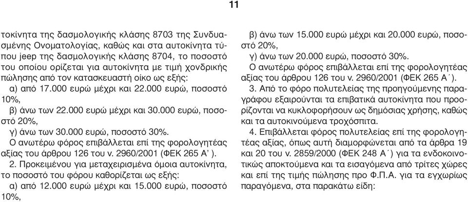 000 ευρώ, ποσοστό 30%. Ο ανωτέρω φόρος επιβάλλεται επί της φορολογητέας αξίας του άρθρου 126 του ν. 29