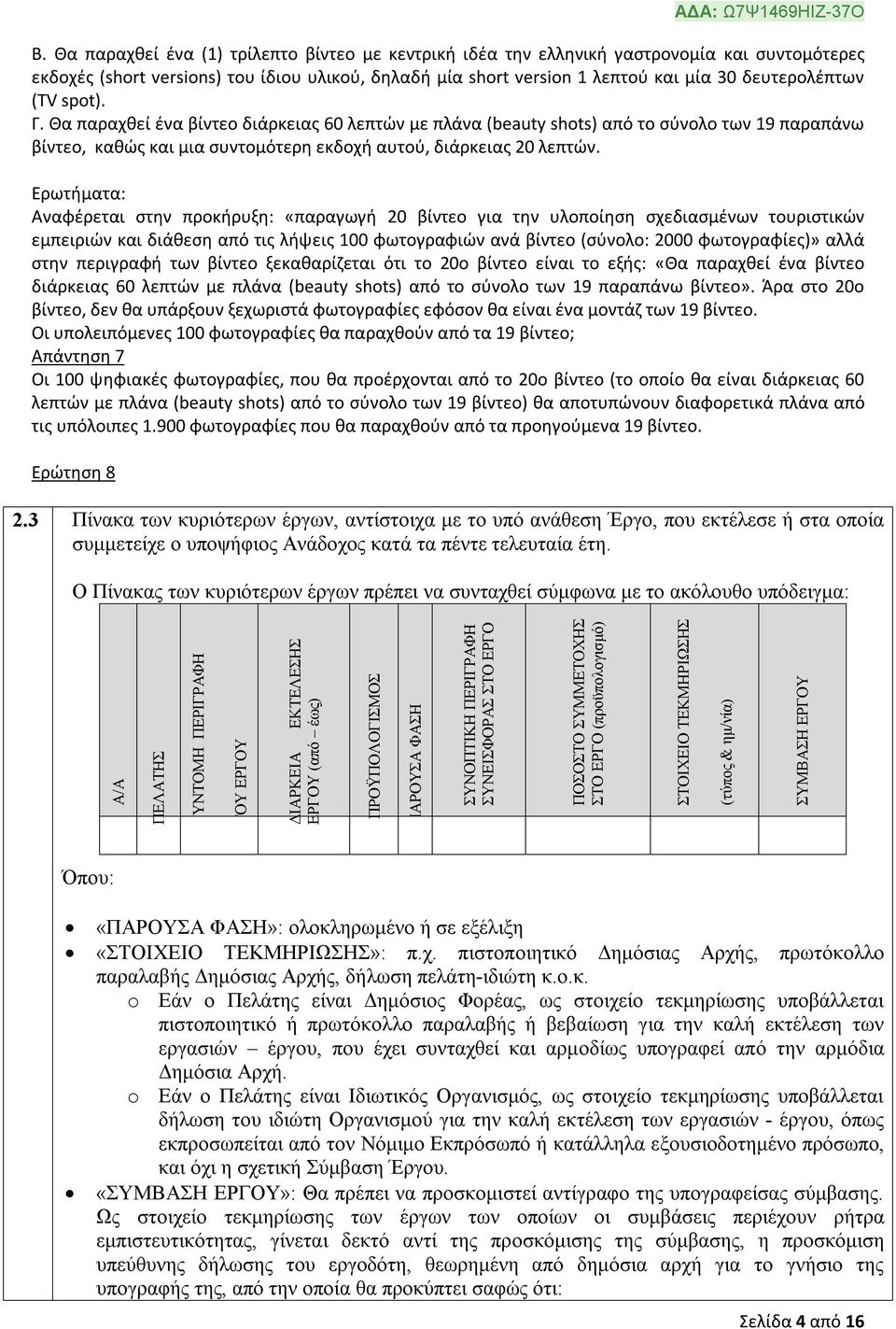 Ερωτήματα: Αναφέρεται στην προκήρυξη: «παραγωγή 20 βίντεο για την υλοποίηση σχεδιασμένων τουριστικών εμπειριών και διάθεση από τις λήψεις 100 φωτογραφιών ανά βίντεο (σύνολο: 2000 φωτογραφίες)» αλλά