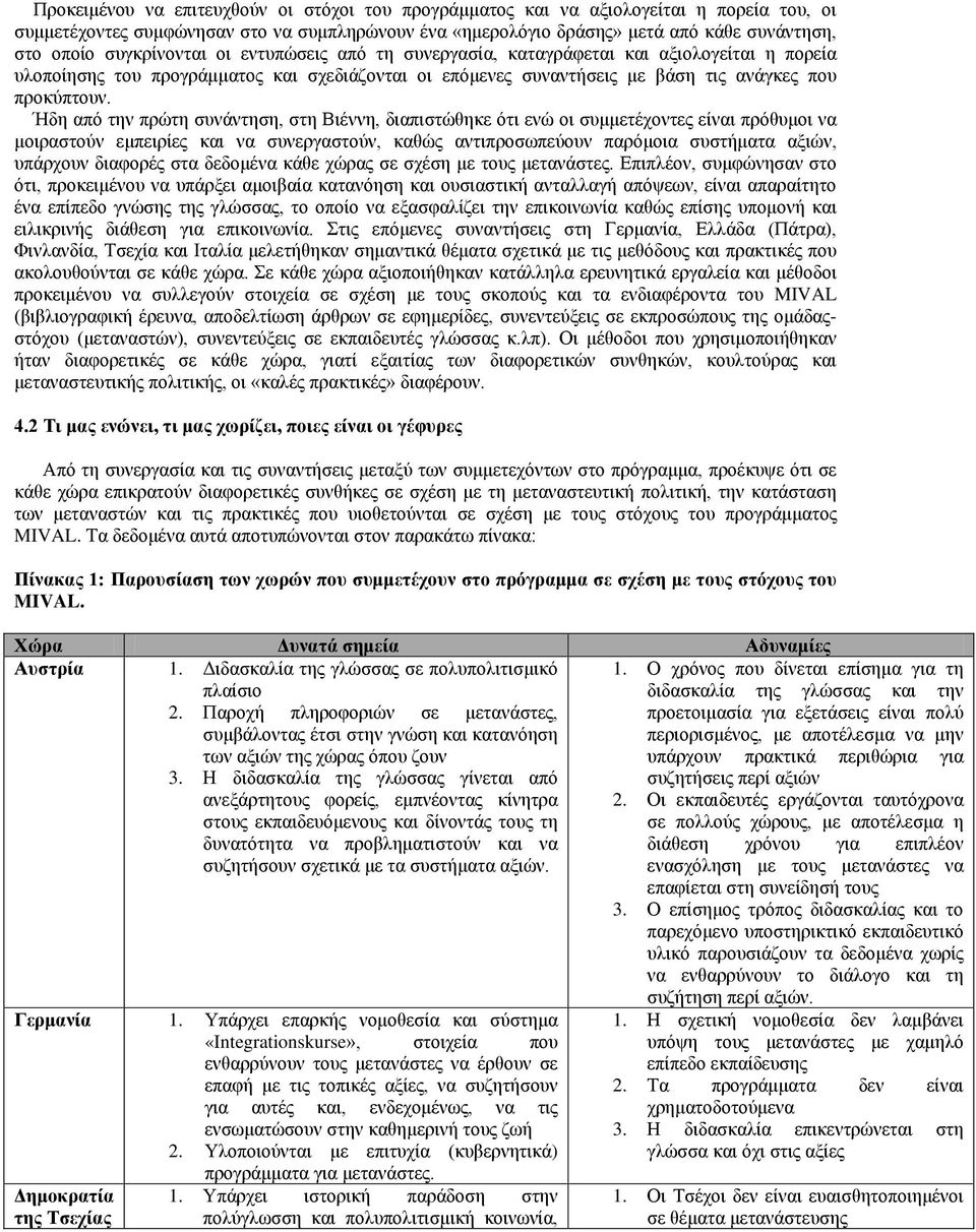 Ήδη από την πρώτη συνάντηση, στη Βιέννη, διαπιστώθηκε ότι ενώ οι συμμετέχοντες είναι πρόθυμοι να μοιραστούν εμπειρίες και να συνεργαστούν, καθώς αντιπροσωπεύουν παρόμοια συστήματα αξιών, υπάρχουν