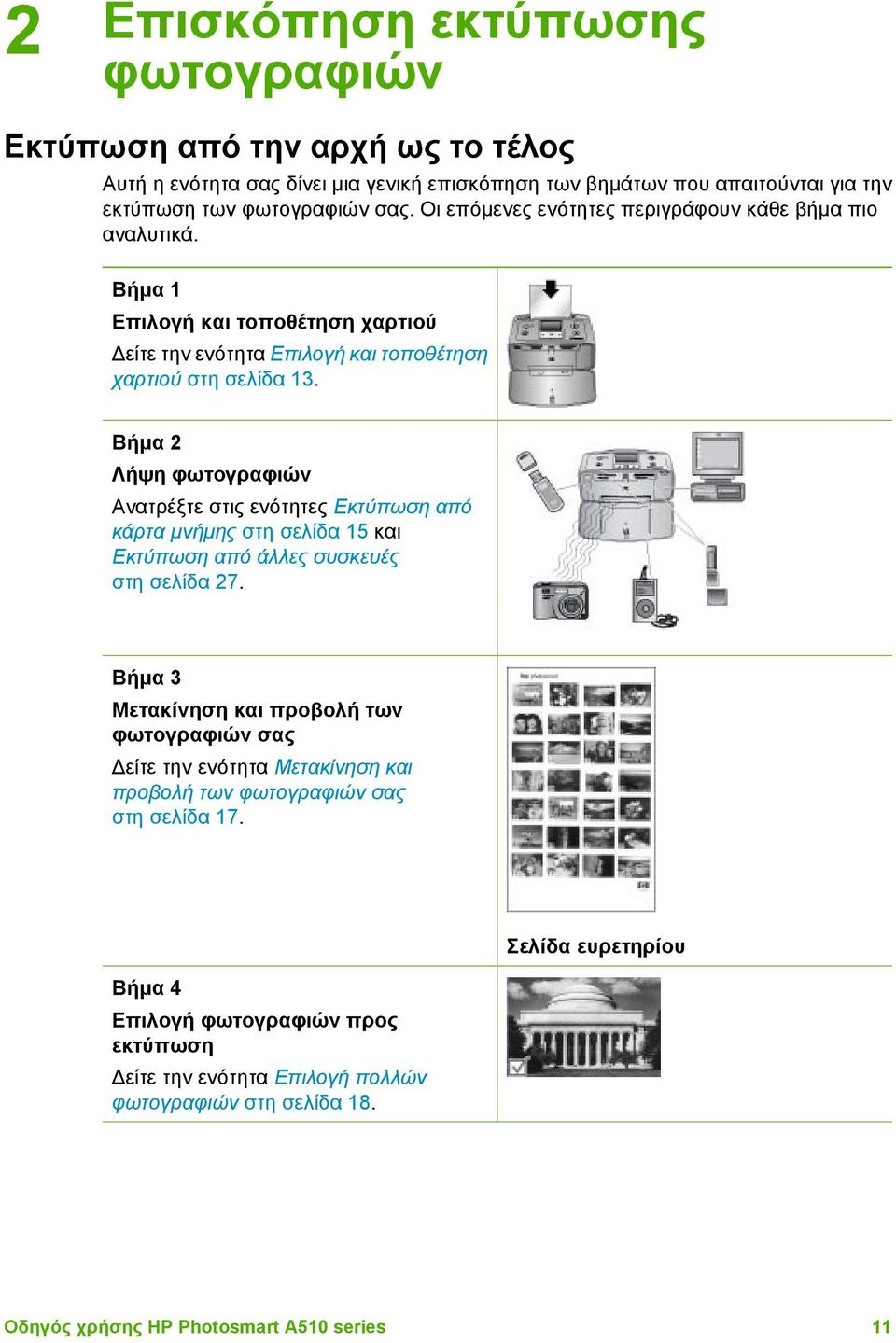 Βήµα 2 Λήψη φωτογραφιών Ανατρέξτε στις ενότητες Εκτύπωση από κάρτα µνήµης στη σελίδα 15 και Εκτύπωση από άλλες συσκευές στη σελίδα 27.