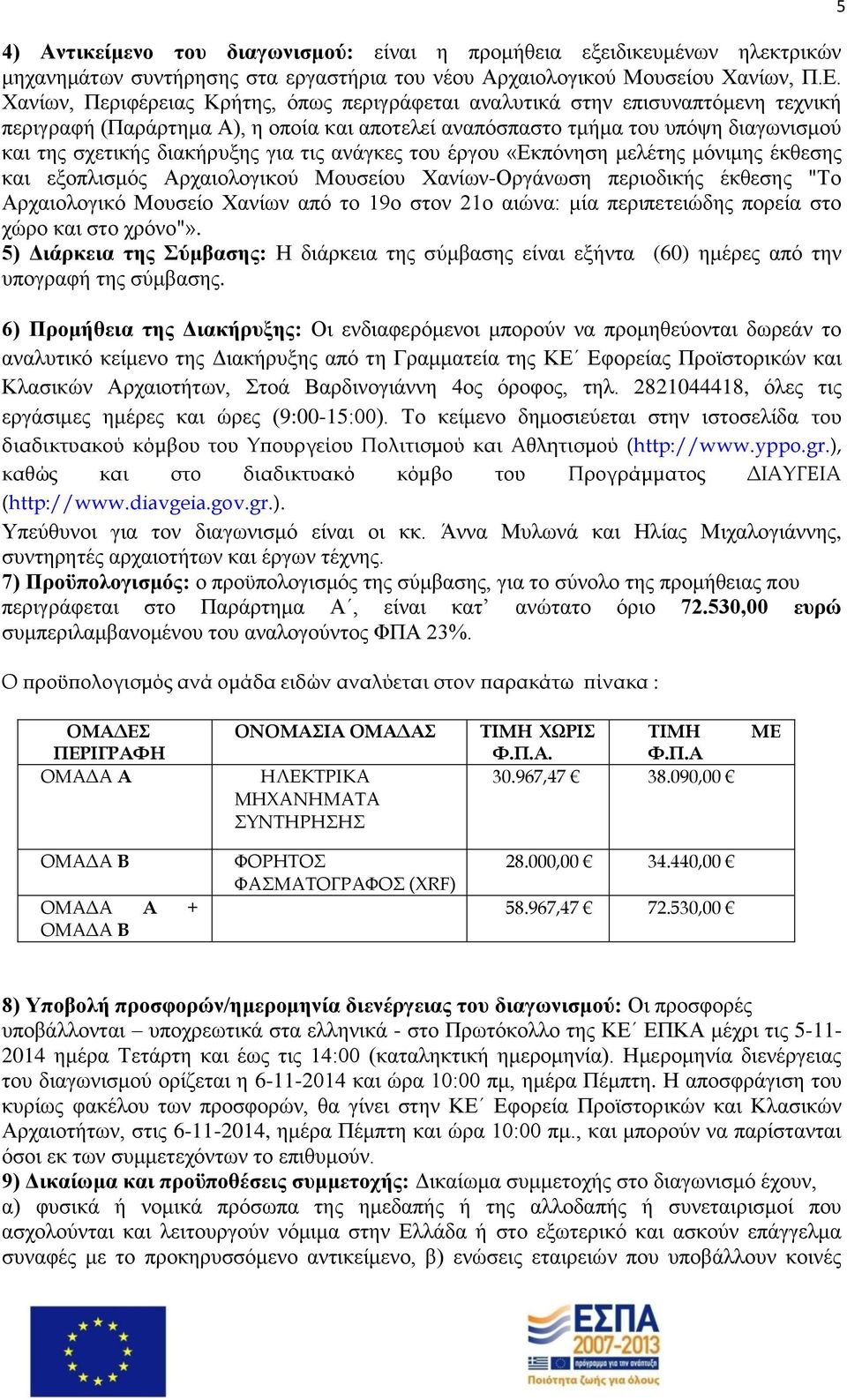 γηα ηηο αλάγθεο ηνπ έξγνπ «Δθπφλεζε κειέηεο κφληκεο έθζεζεο θαη εμνπιηζκφο Αξραηνινγηθνχ Μνπζείνπ Υαλίσλ-Οξγάλσζε πεξηνδηθήο έθζεζεο "Σν Αξραηνινγηθφ Μνπζείν Υαλίσλ απφ ην 19ν ζηνλ 21ν αηψλα: κία