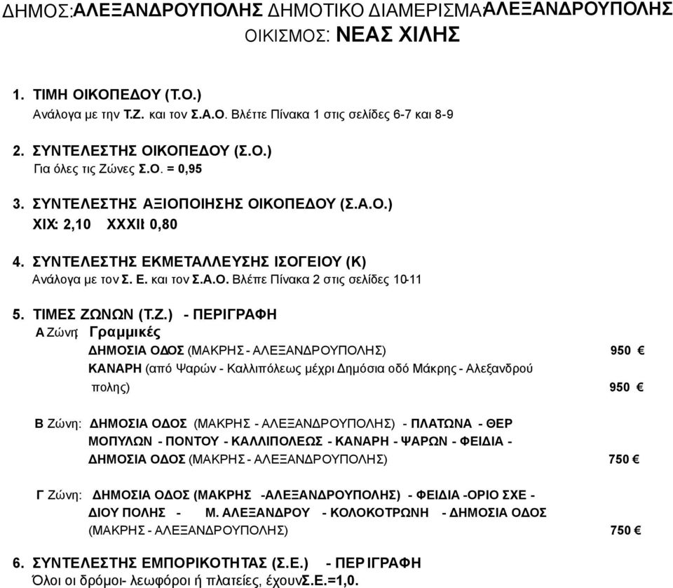 Α.Ο. Βλέπε Πίνακα 2 στις σελίδες 10-11 5. ΤΙΜΕΣ ΖΩ