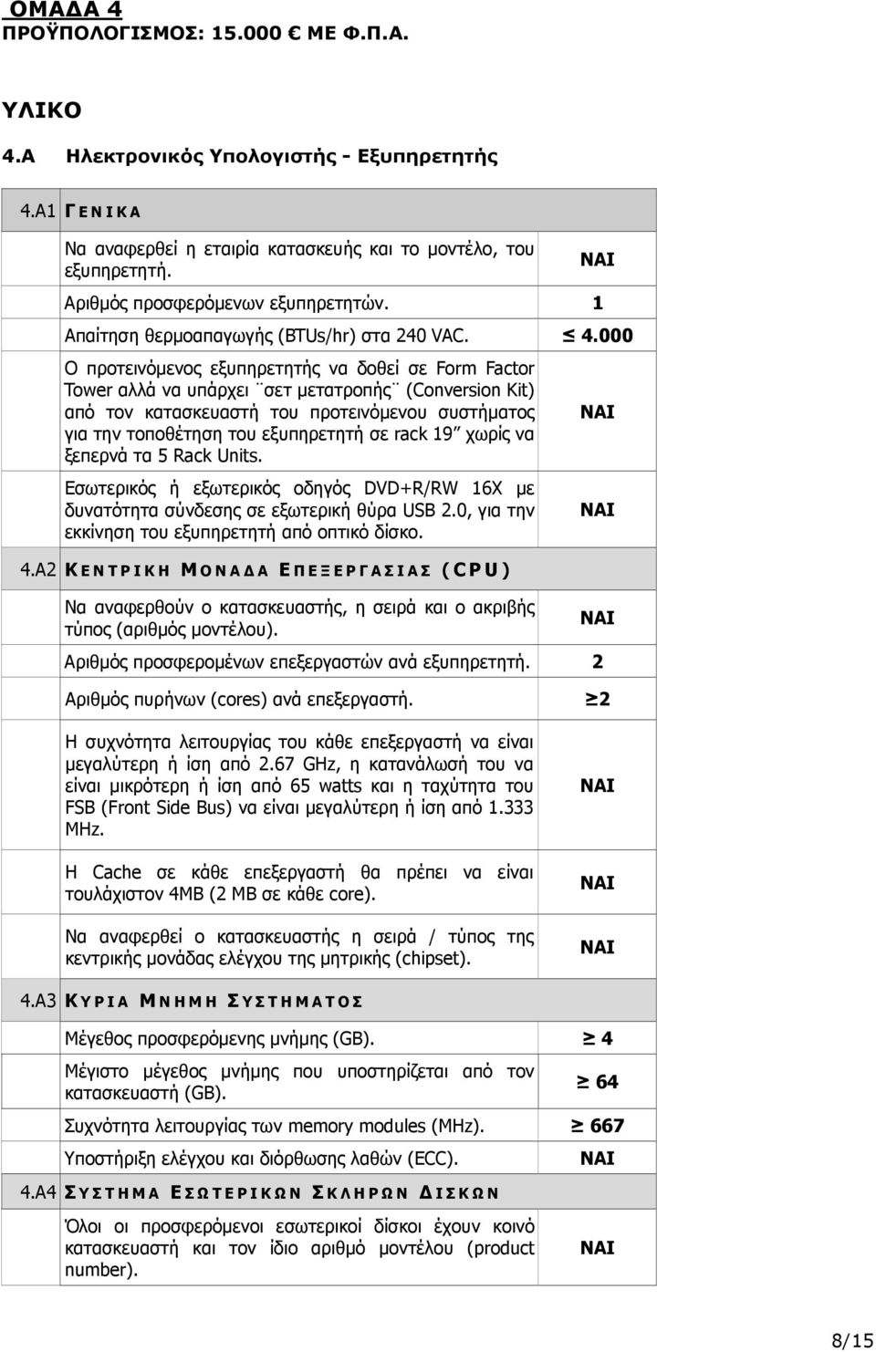 000 Ο προτεινόµενος εξυπηρετητής να δοθεί σε Form Factor Tower αλλά να υπάρχει σετ µετατροπής (Conversion Kit) από τον κατασκευαστή του προτεινόµενου συστήµατος για την τοποθέτηση του εξυπηρετητή σε