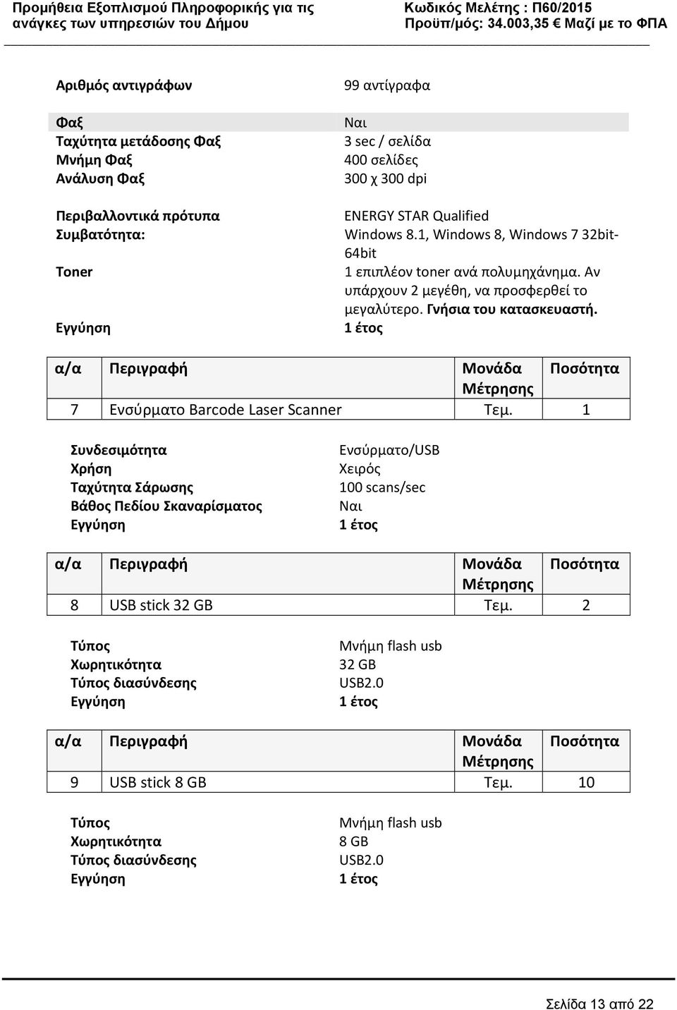 1 έτος 7 Ενσύρματο Barcode Laser Scanner Τεμ.