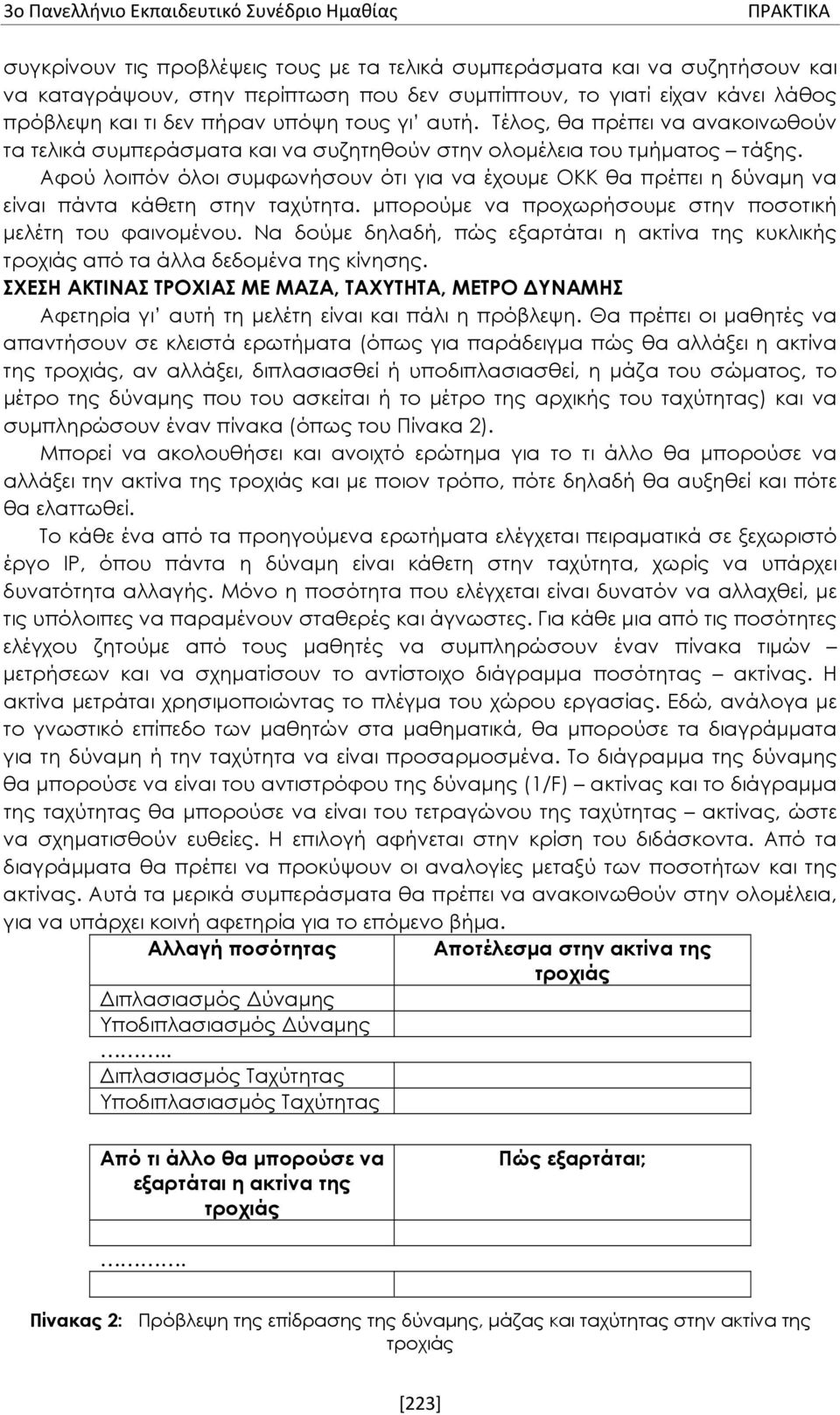 Αφού λοιπόν όλοι συμφωνήσουν ότι για να έχουμε ΟΚΚ θα πρέπει η δύναμη να είναι πάντα κάθετη στην ταχύτητα. μπορούμε να προχωρήσουμε στην ποσοτική μελέτη του φαινομένου.