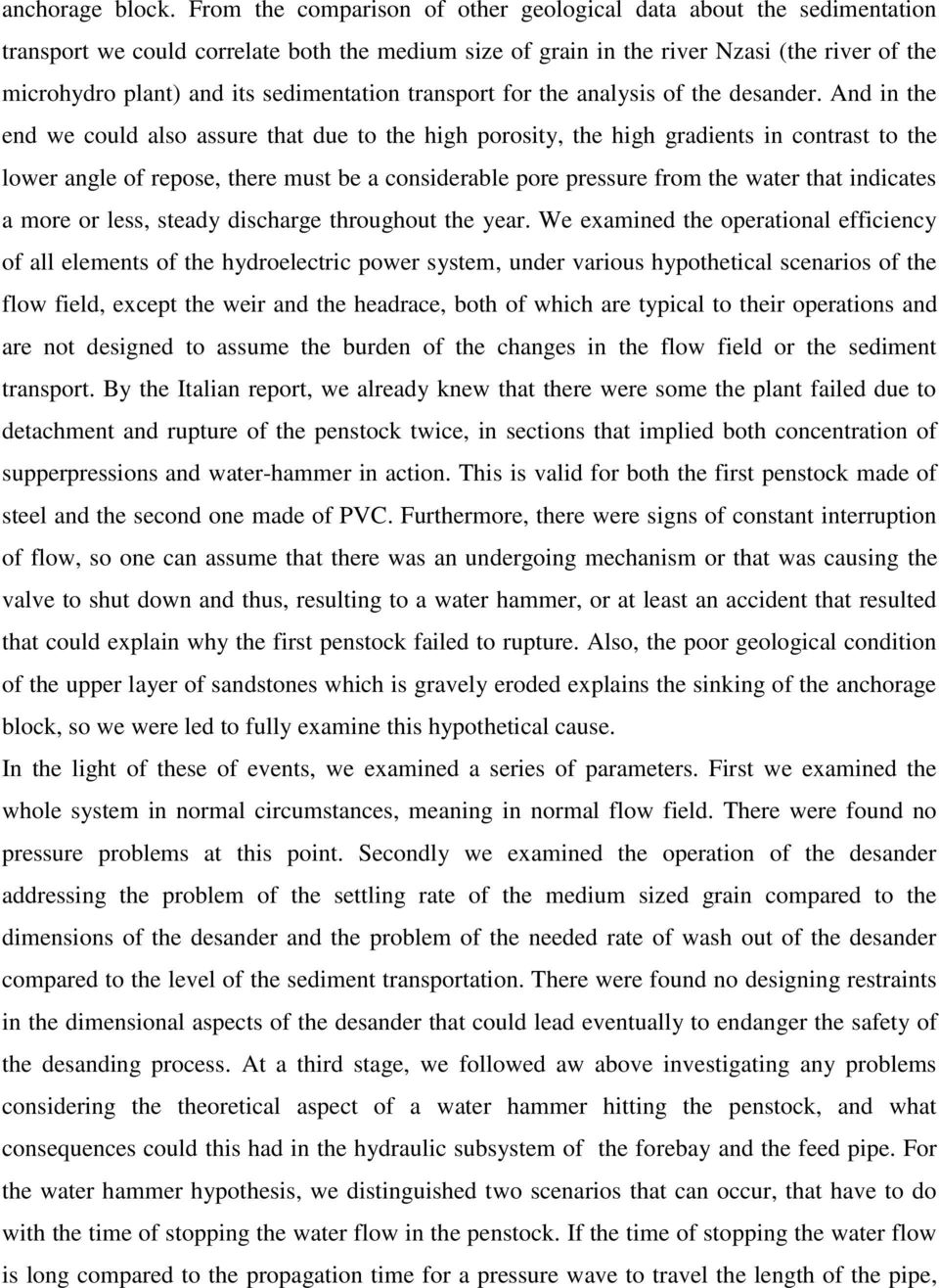 sedimentation transport for the analysis of the desander.