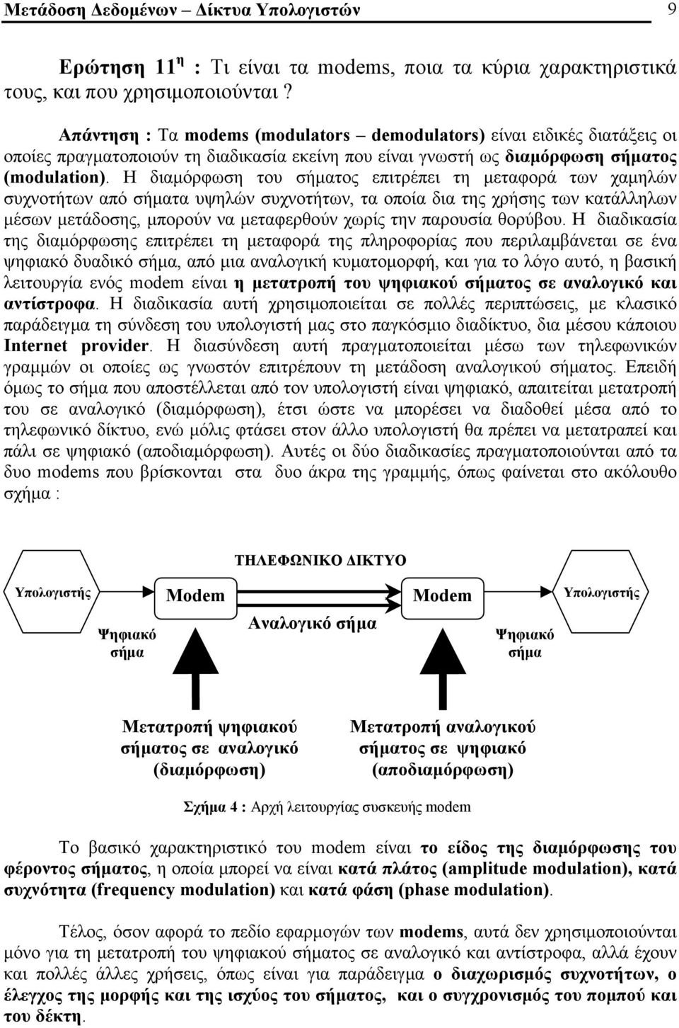 Η διαμόρφωση του σήματος επιτρέπει τη μεταφορά των χαμηλών συχνοτήτων από σήματα υψηλών συχνοτήτων, τα οποία δια της χρήσης των κατάλληλων μέσων μετάδοσης, μπορούν να μεταφερθούν χωρίς την παρουσία