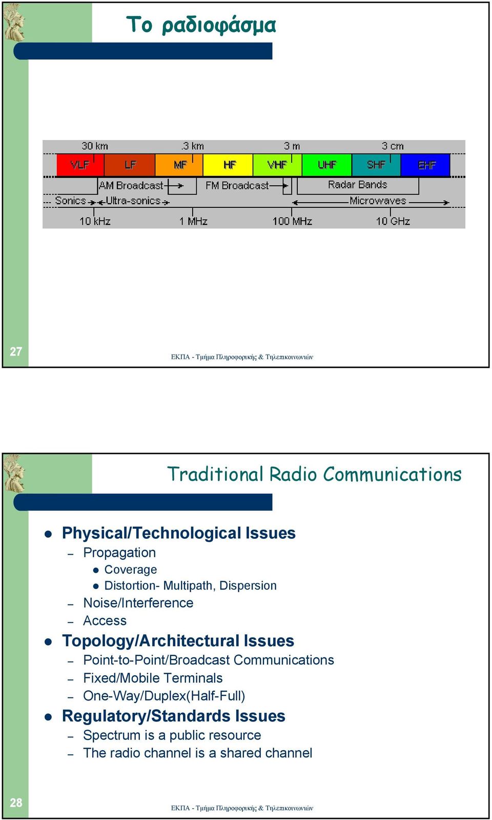 Issues Point-to-Point/Broadcast Communications Fixed/Mobile Terminals