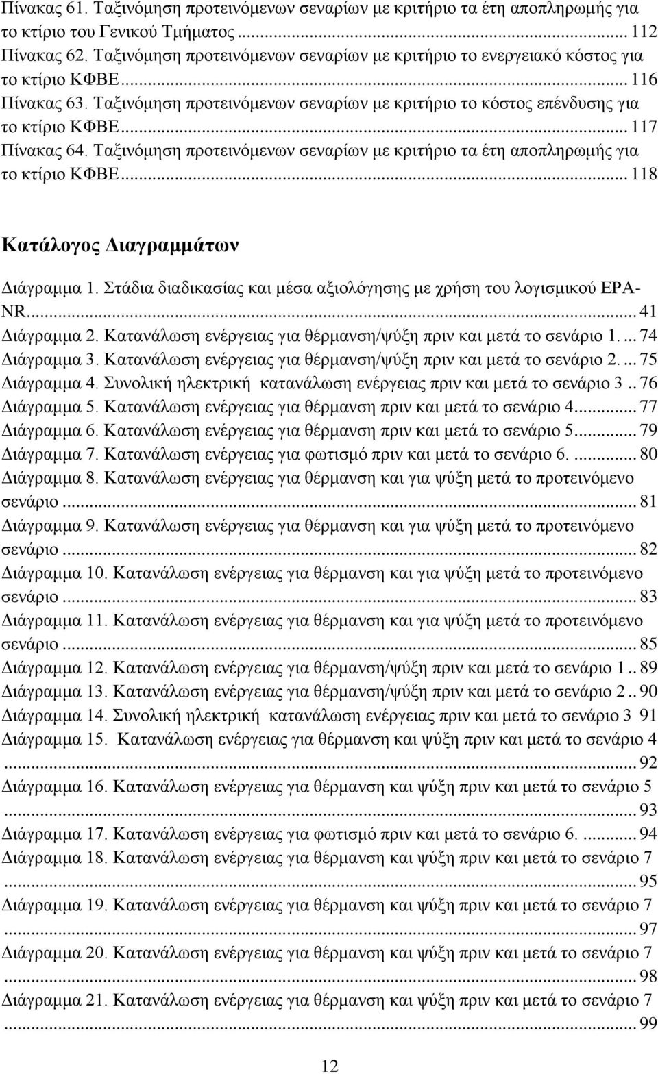 .. 117 Πίλαθαο 64. Σαμηλόκεζε πξνηεηλόκελσλ ζελαξίσλ κε θξηηήξην ηα έηε απνπιεξσκήο γηα ην θηίξην ΚΦΒΔ... 118 Καηάινγνο Γηαγξακκάησλ Γηάγξακκα 1.