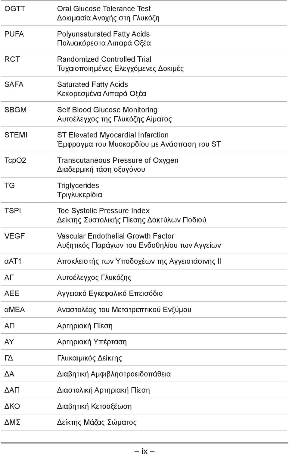 Infarction Έμφραγμα του Μυοκαρδίου με Ανάσπαση του ST Transcutaneous Pressure of Oxygen Διαδερμική τάση οξυγόνου Triglycerides Τριγλυκερίδια Toe Systolic Pressure Index Δείκτης Συστολικής Πίεσης