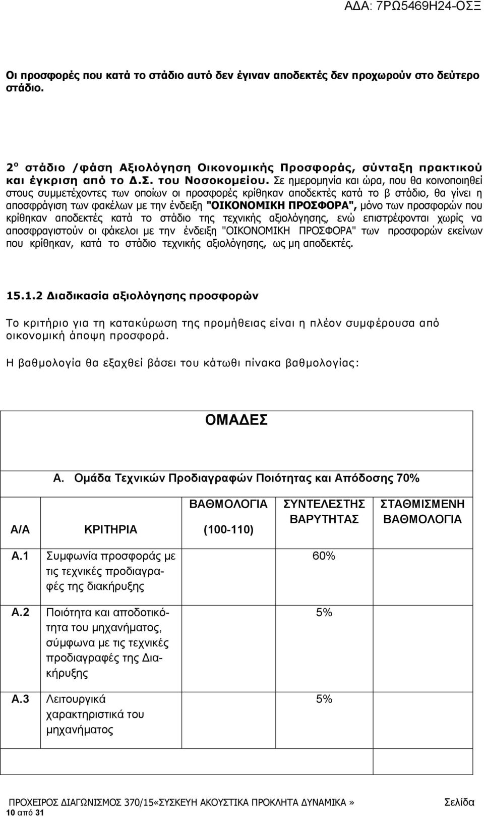 Σε ημερομηνία και ώρα, που θα κοινοποιηθεί στους συμμετέχοντες των οποίων οι προσφορές κρίθηκαν αποδεκτές κατά το β στάδιο, θα γίνει η αποσφράγιση των φακέλων με την ένδειξη "ΟΙΚΟΝΟΜΙΚΗ ΠΡΟΣΦΟΡΑ",