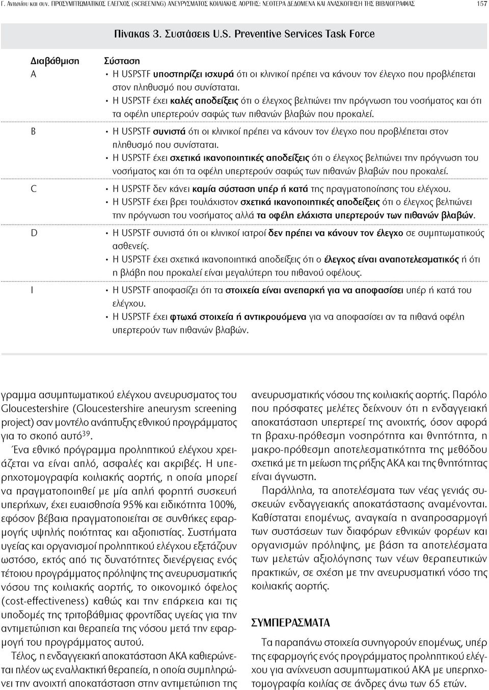 Η USPSTF έχει καλές αποδείξεις ότι ο έλεγχος βελτιώνει την πρόγνωση του νοσήματος και ότι τα οφέλη υπερτερούν σαφώς των πιθανών βλαβών που προκαλεί.