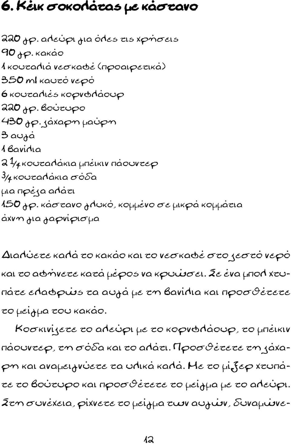 κάστανο γλυκό, κομμένο σε μικρά κομμάτια άχνη για γαρνίρισμα Διαλύετε καλά το κακάο και το νεσκαφέ στο ζεστό νερό και το αφήνετε κατά μέρος να κρυώσει.