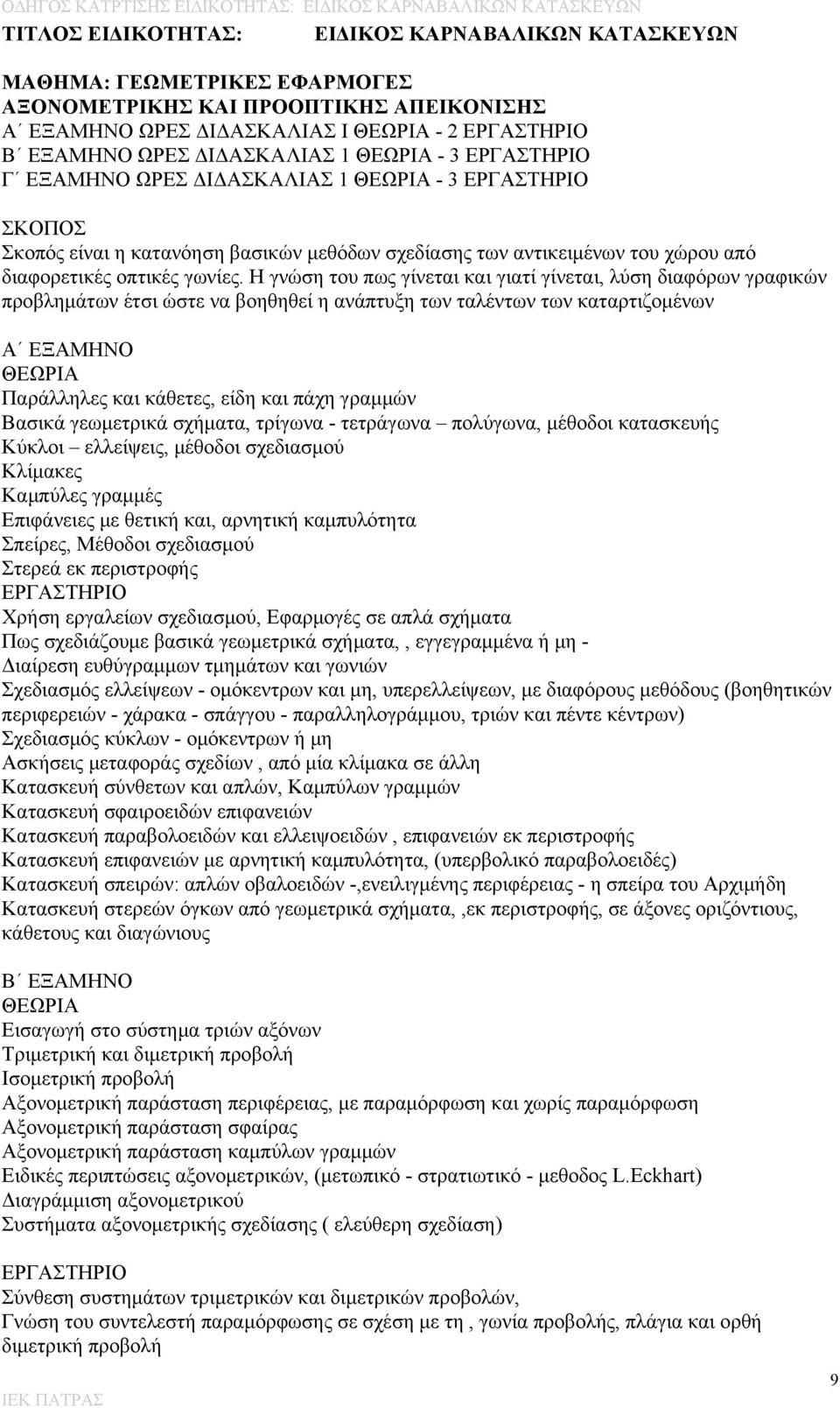 Η γνώση του πως γίνεται και γιατί γίνεται, λύση διαφόρων γραφικών προβλημάτων έτσι ώστε να βοηθηθεί η ανάπτυξη των ταλέντων των καταρτιζομένων Α ΕΞΑΜΗΝΟ ΘΕΩΡΙΑ Παράλληλες και κάθετες, είδη και πάχη