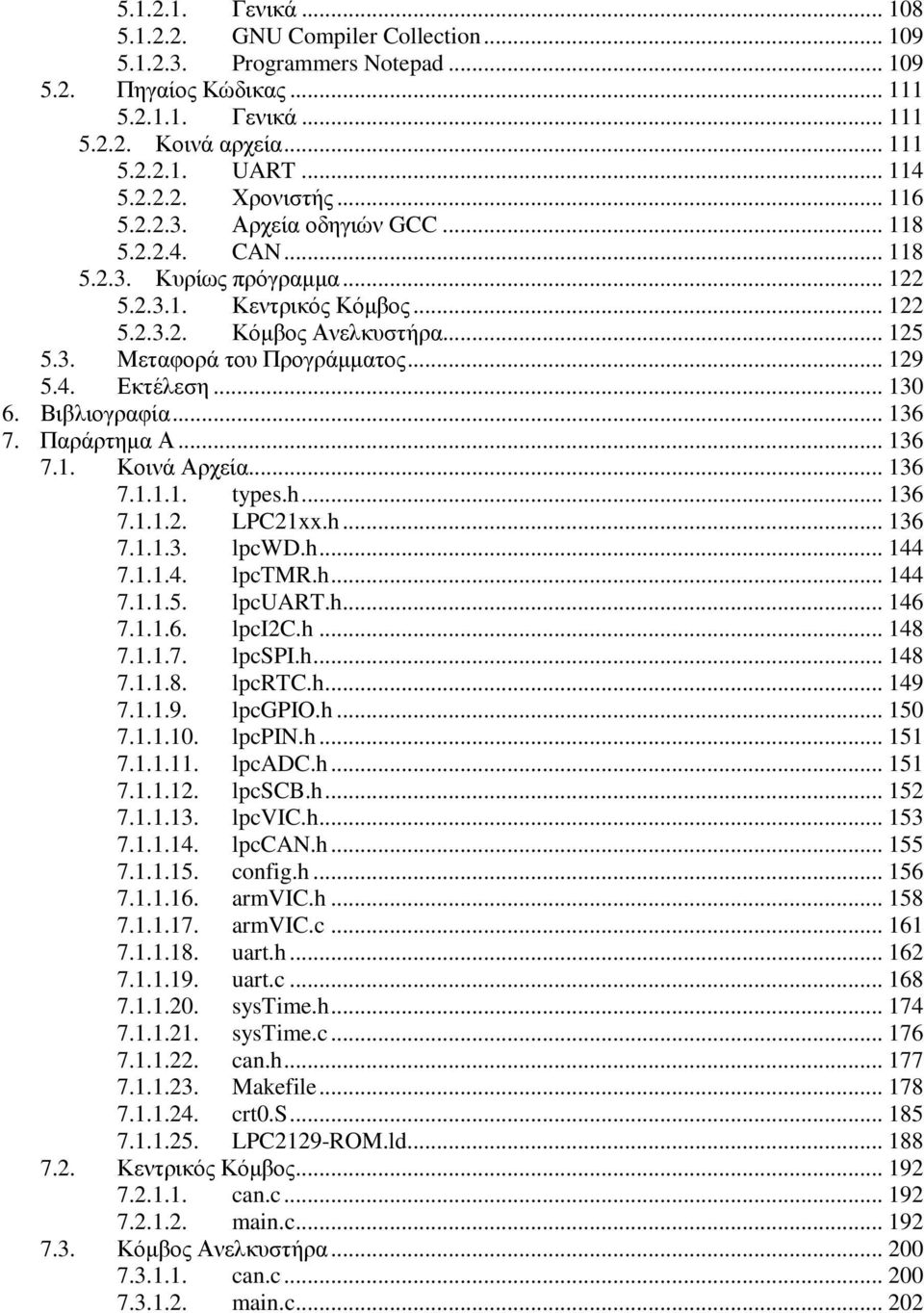 .. 129 5.4. Εκτέλεση... 130 6. Βιβλιογραφία... 136 7. Παράρτηµα Α... 136 7.1. Κοινά Αρχεία... 136 7.1.1.1. types.h... 136 7.1.1.2. LPC21xx.h... 136 7.1.1.3. lpcwd.h... 144 7.1.1.4. lpctmr.h... 144 7.1.1.5. lpcuart.