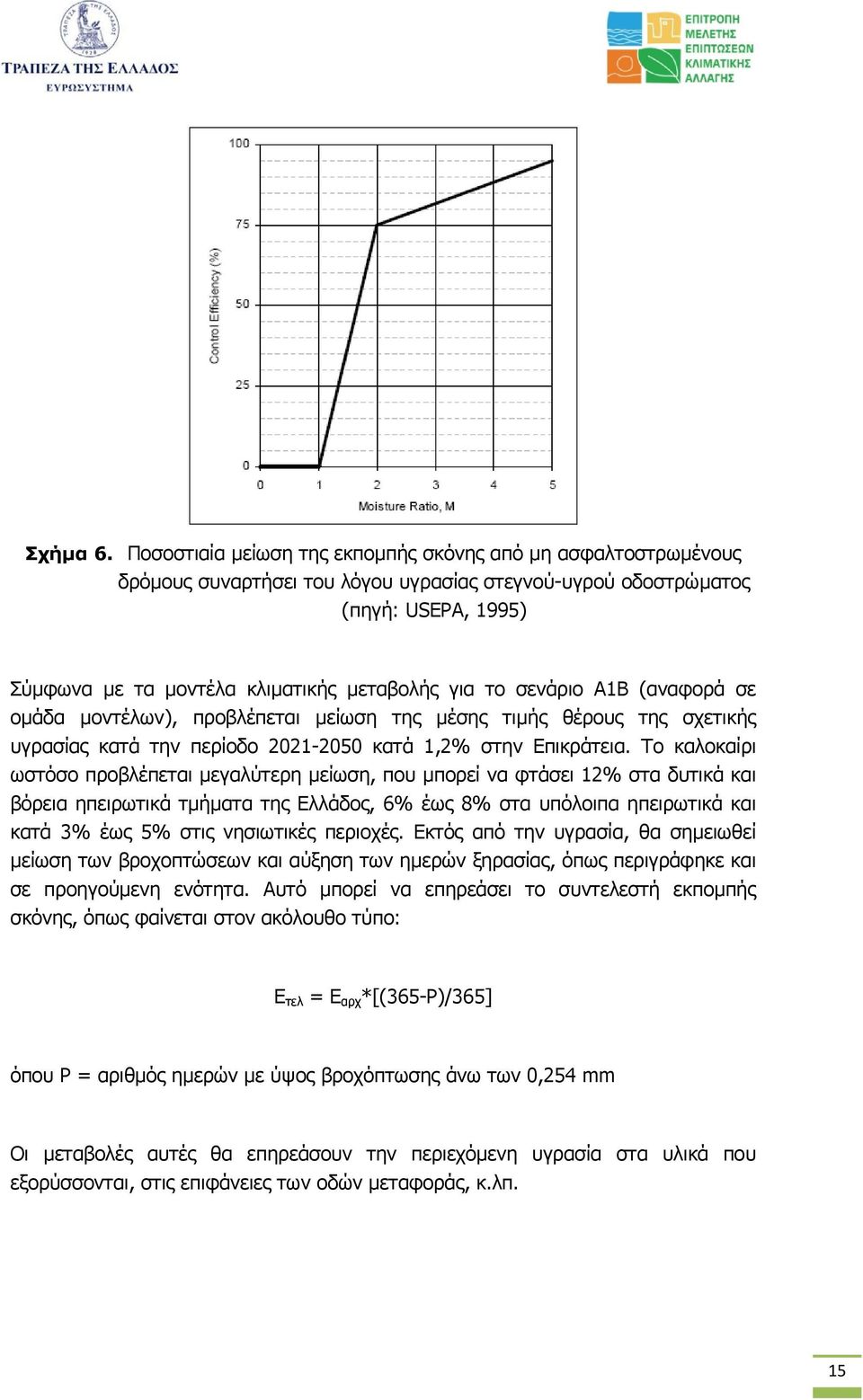 σενάριο Α1Β (αναφορά σε οµάδα µοντέλων), προβλέπεται µείωση της µέσης τιµής θέρους της σχετικής υγρασίας κατά την περίοδο 2021-2050 κατά 1,2% στην Επικράτεια.