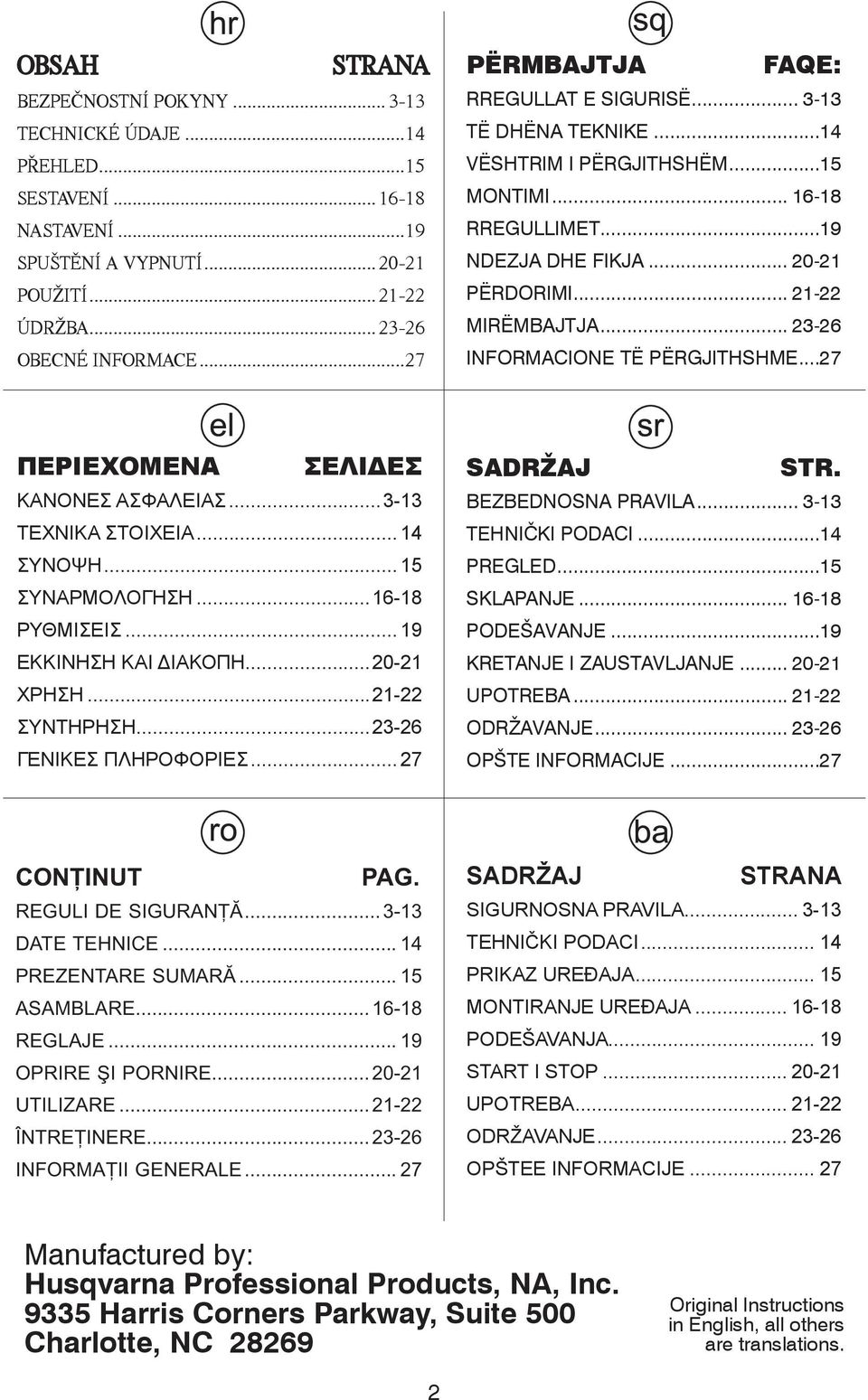 .. 23-26 INFORMACIONE TË PËRGJITHSHME...27 ΠΕΡΙΕΧΟΜΕΝΑ ΣΕΛΙΔΕΣ ΚΑΝΟΝΕΣ ΑΣΦΑΛΕΙΑΣ...3-13 ΤΕΧΝΙΚΑ ΣΤΟΙΧΕΙΑ... 14 ΣΥΝΟΨΗ... 15 ΣΥΝΑΡΜΟΛΟΓΗΣΗ...16-18 ΡΥΘΜΙΣΕΙΣ... 19 ΕΚΚΙΝΗΣΗ ΚΑΙ ΔΙΑΚΟΠΗ...20-21 ΧΡΗΣΗ.